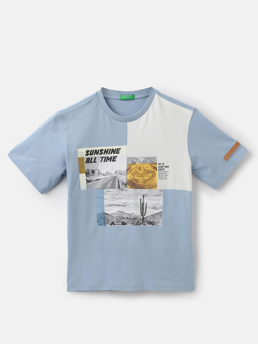 

United Colors of Benetton Boys Typography Printed Pure Cotton Boxy T-shirt, Blue