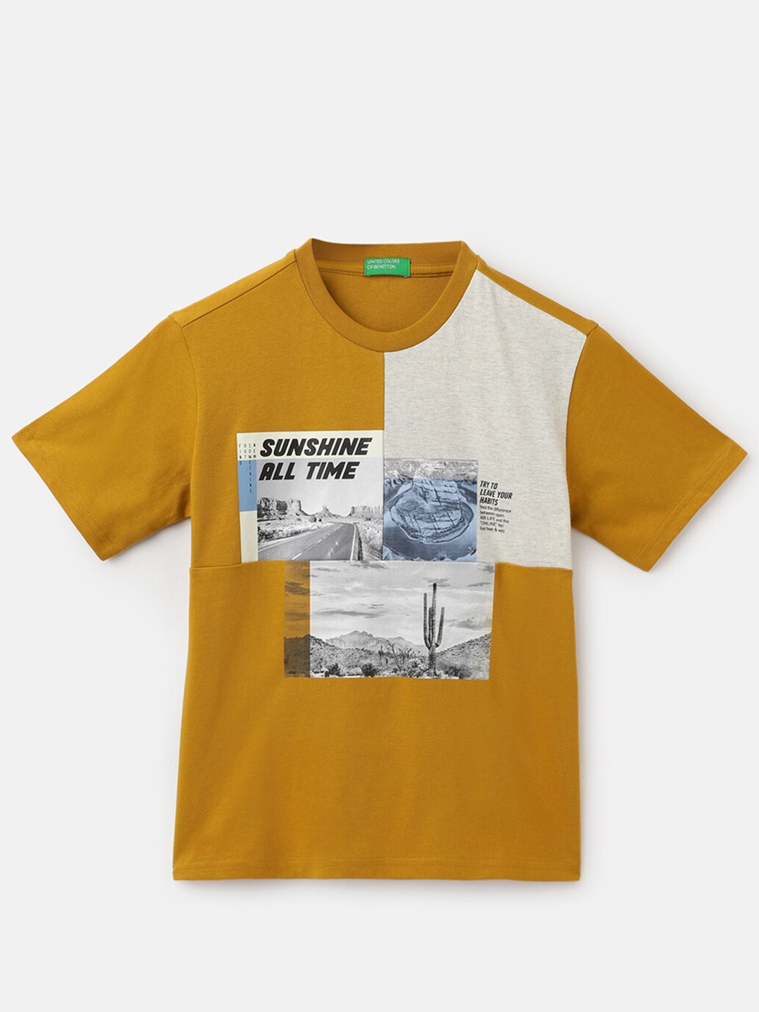 

United Colors of Benetton Boys Graphic Printed Pure Cotton Boxy T-shirt, Mustard