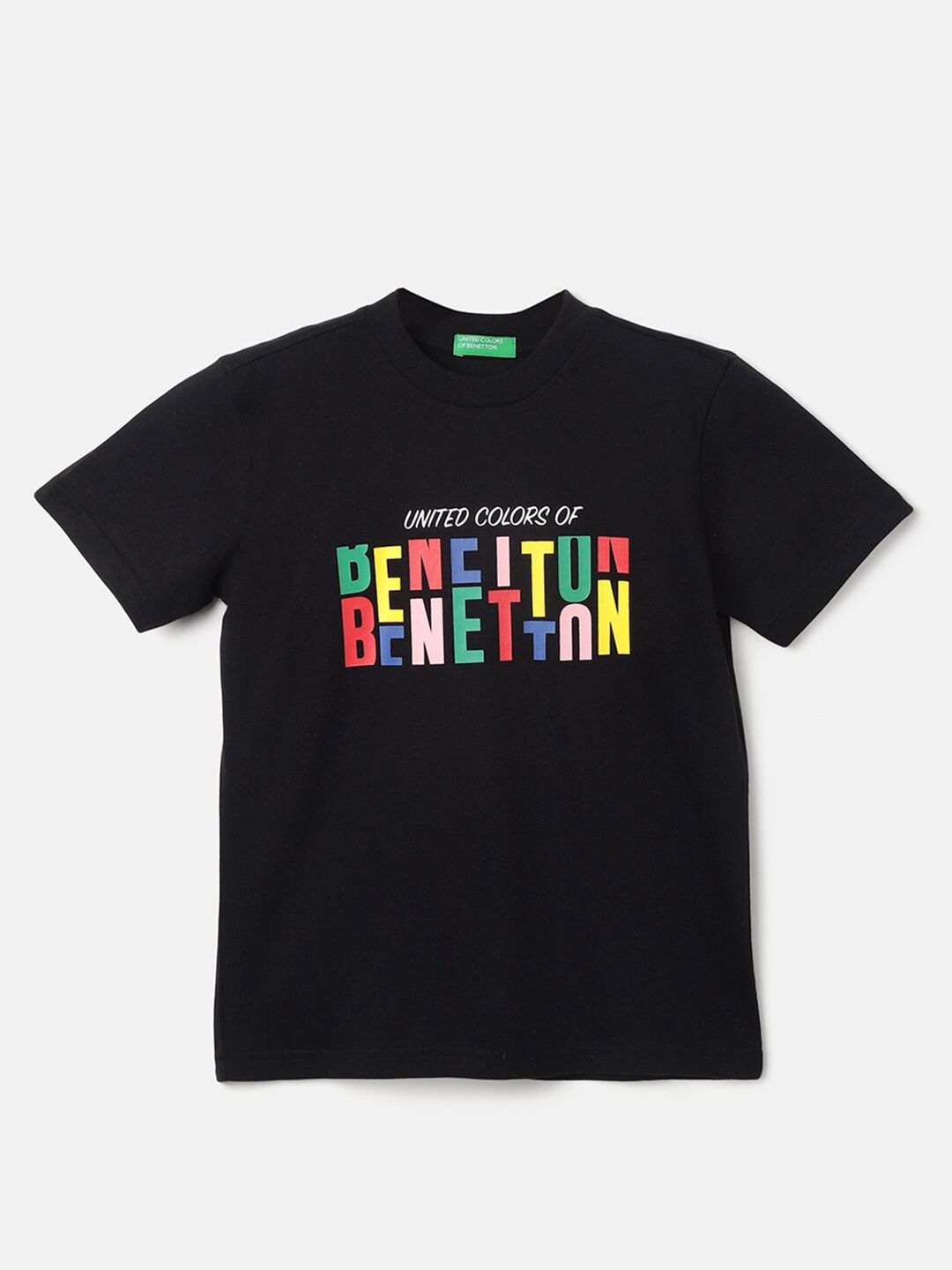 

United Colors of Benetton Boys Typography Printed Pure Cotton T-shirt, Black