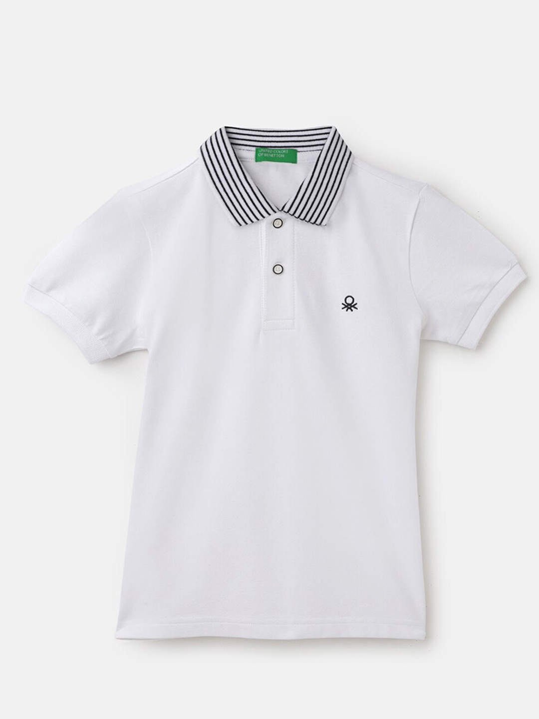United Colors of Benetton Boys Polo Collar Pure Cotton T-shirt, White