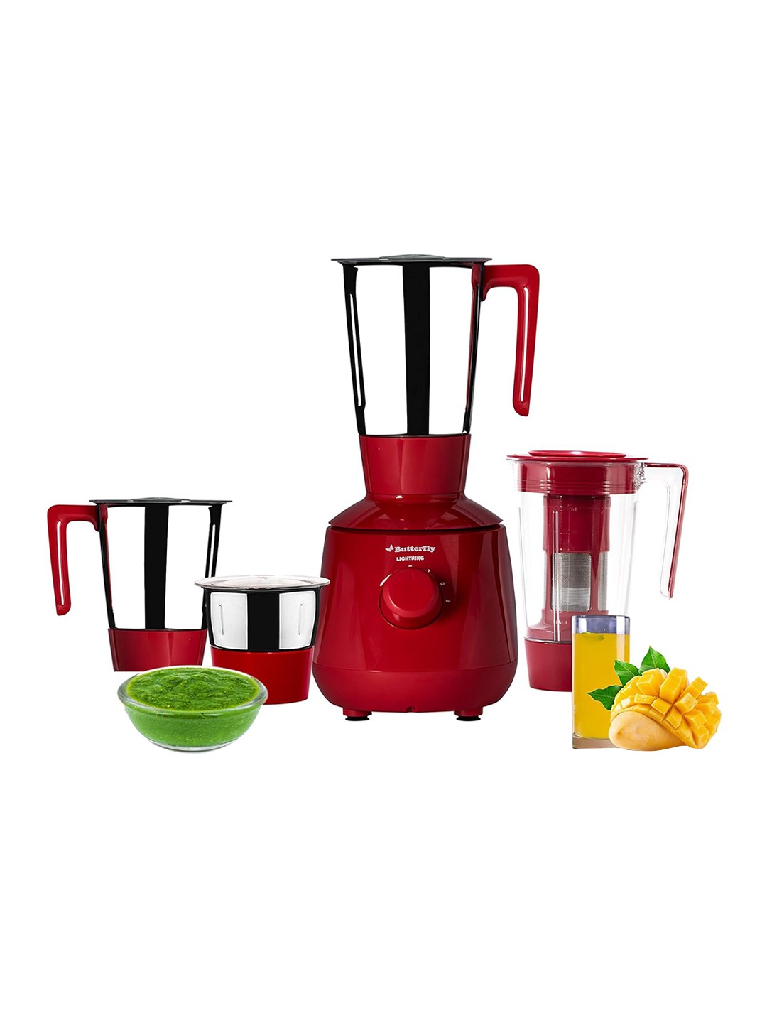 

butterfly Lightning 750 Watt Juicer Mixer Grinder, Red