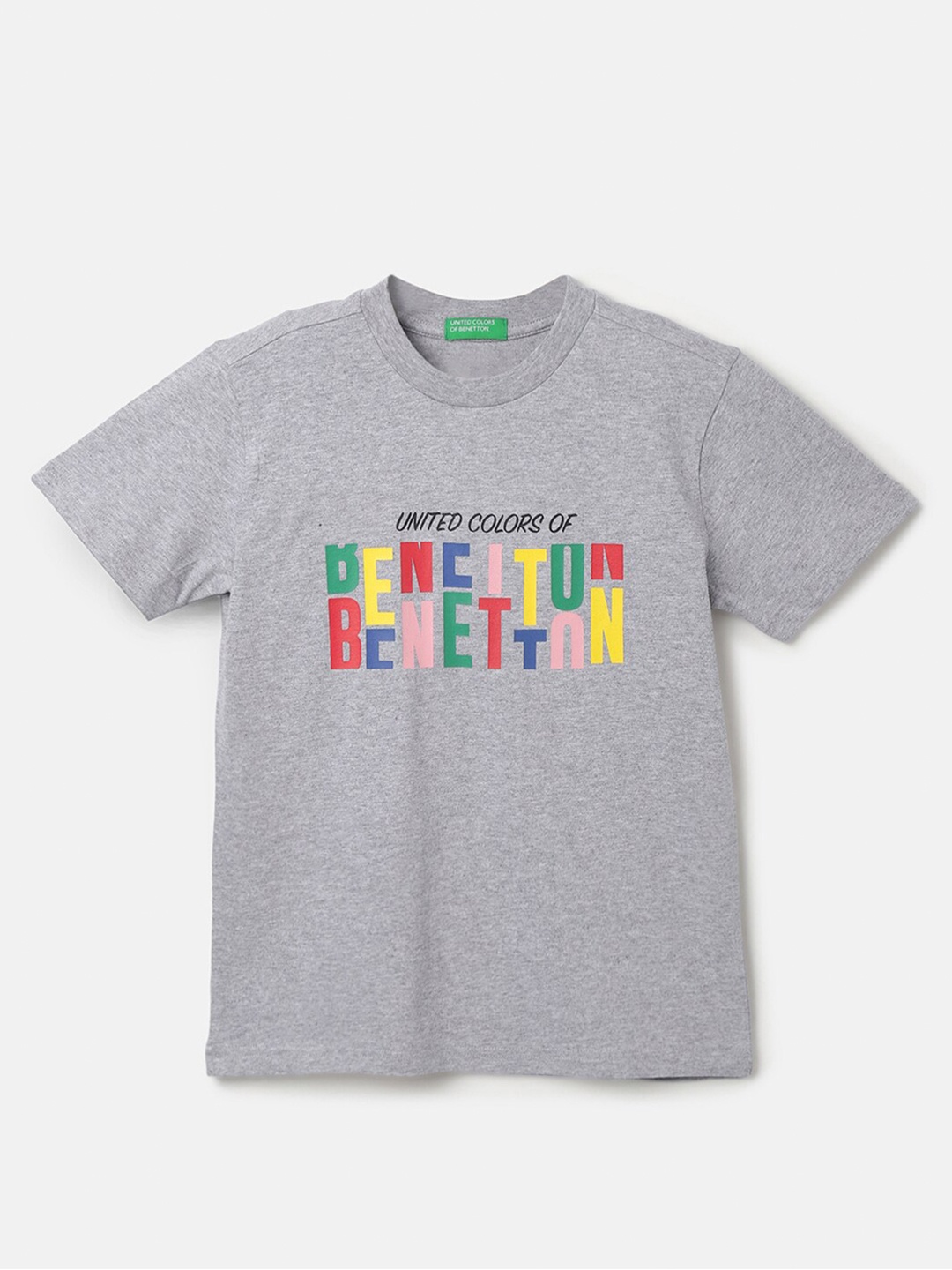 

United Colors of Benetton Boys Typography Printed Pure Cotton T-shirt, Grey