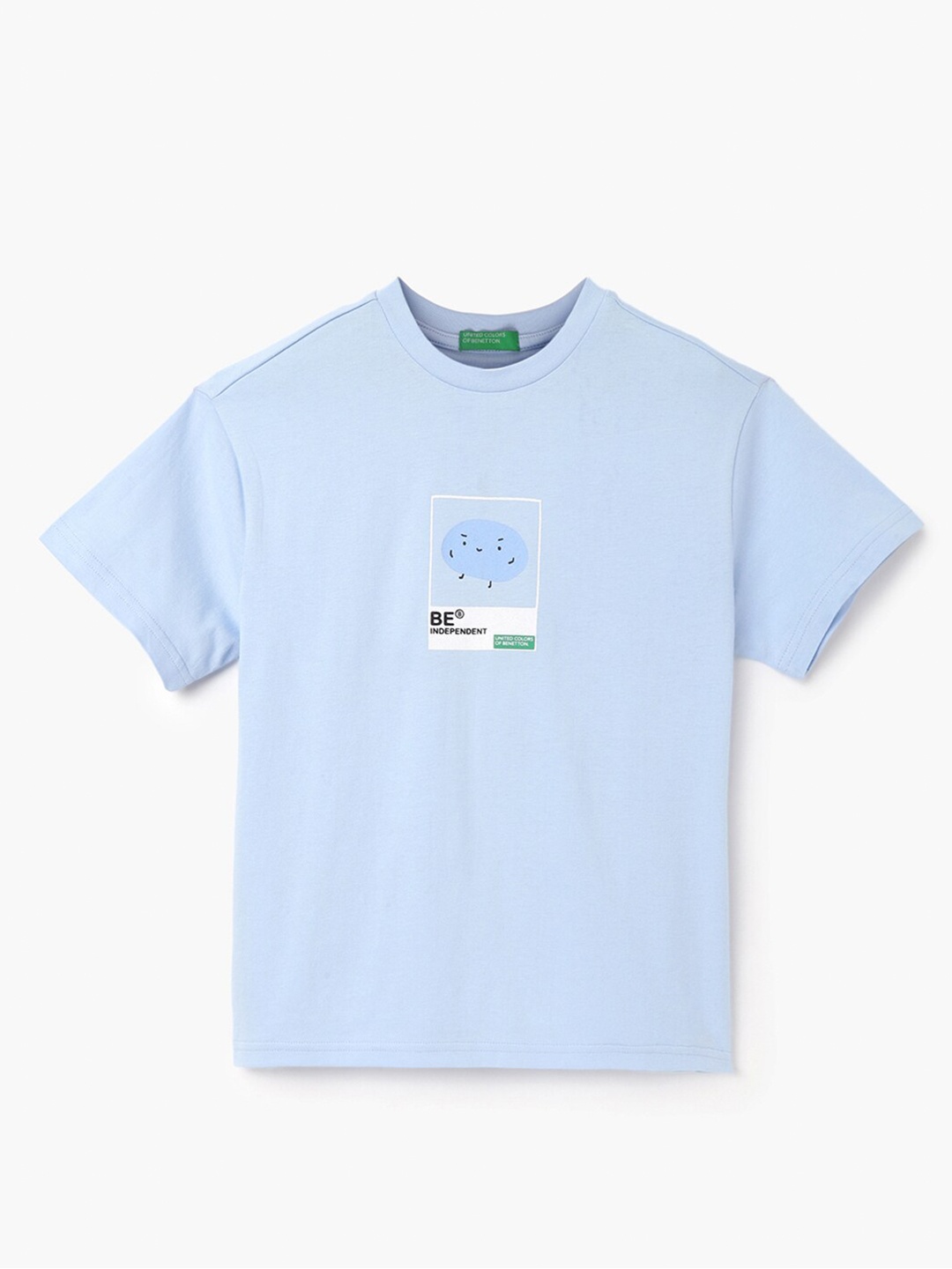 

United Colors of Benetton Boys Typography Printed Pure Cotton Boxy T-shirt, Blue