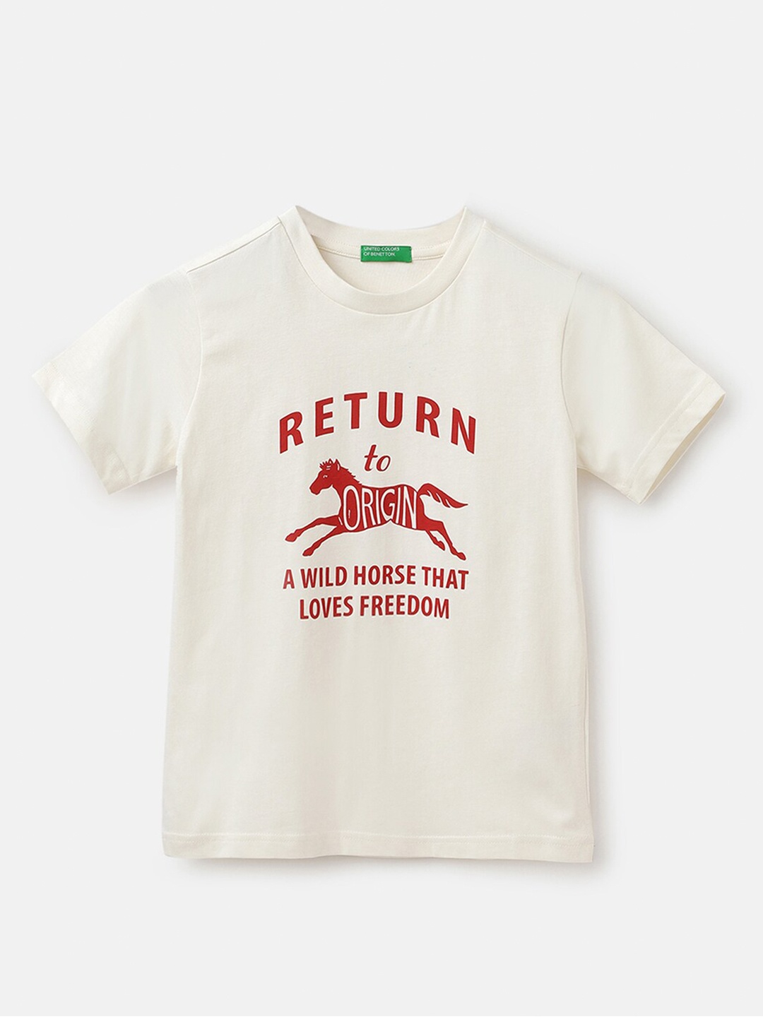 

United Colors of Benetton Boys Typography Printed Pure Cotton T-shirt, White
