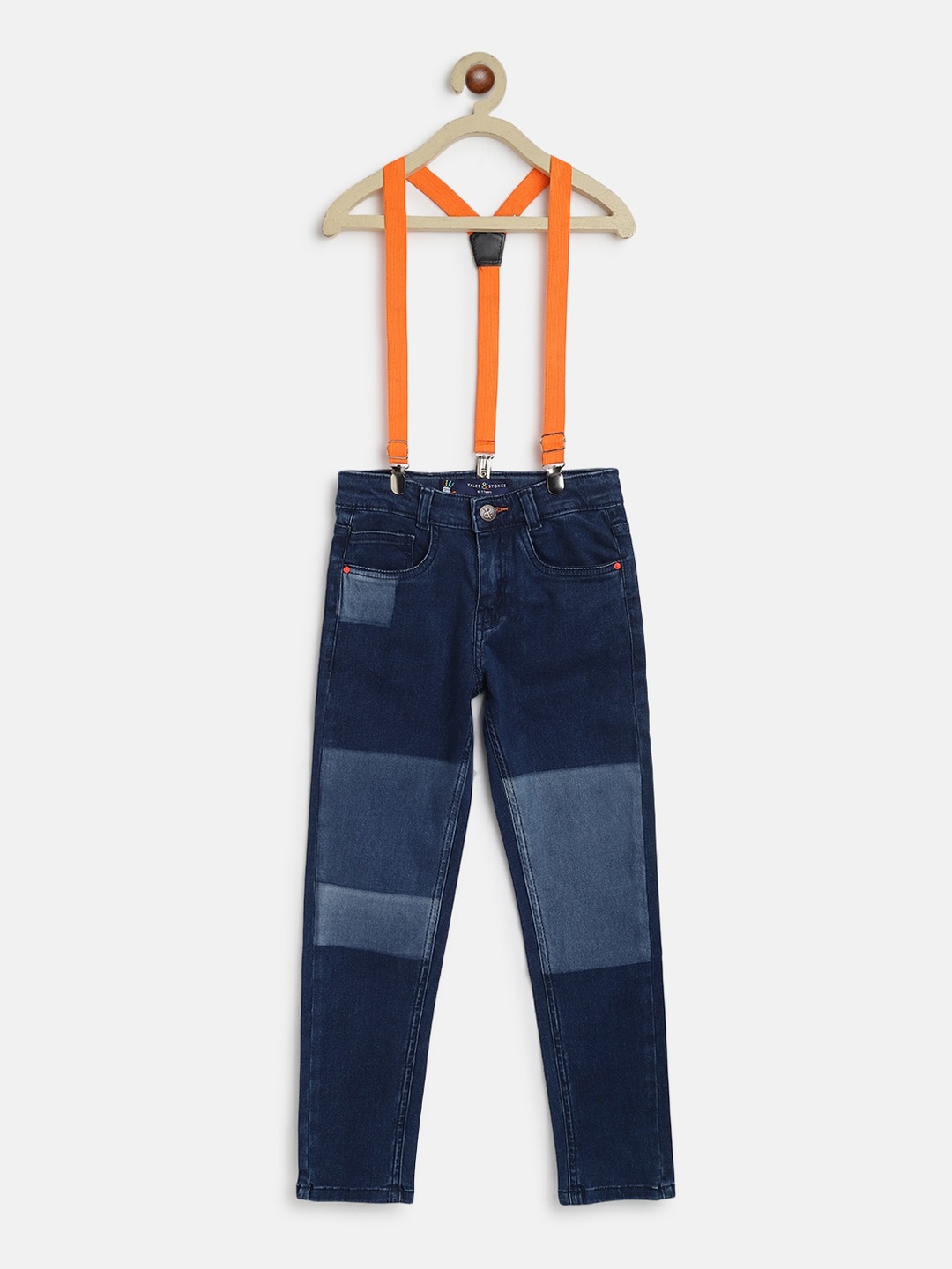 

TALES & STORIES Boys Slim Fit Clean Look Stretchable Jeans With Suspenders, Blue