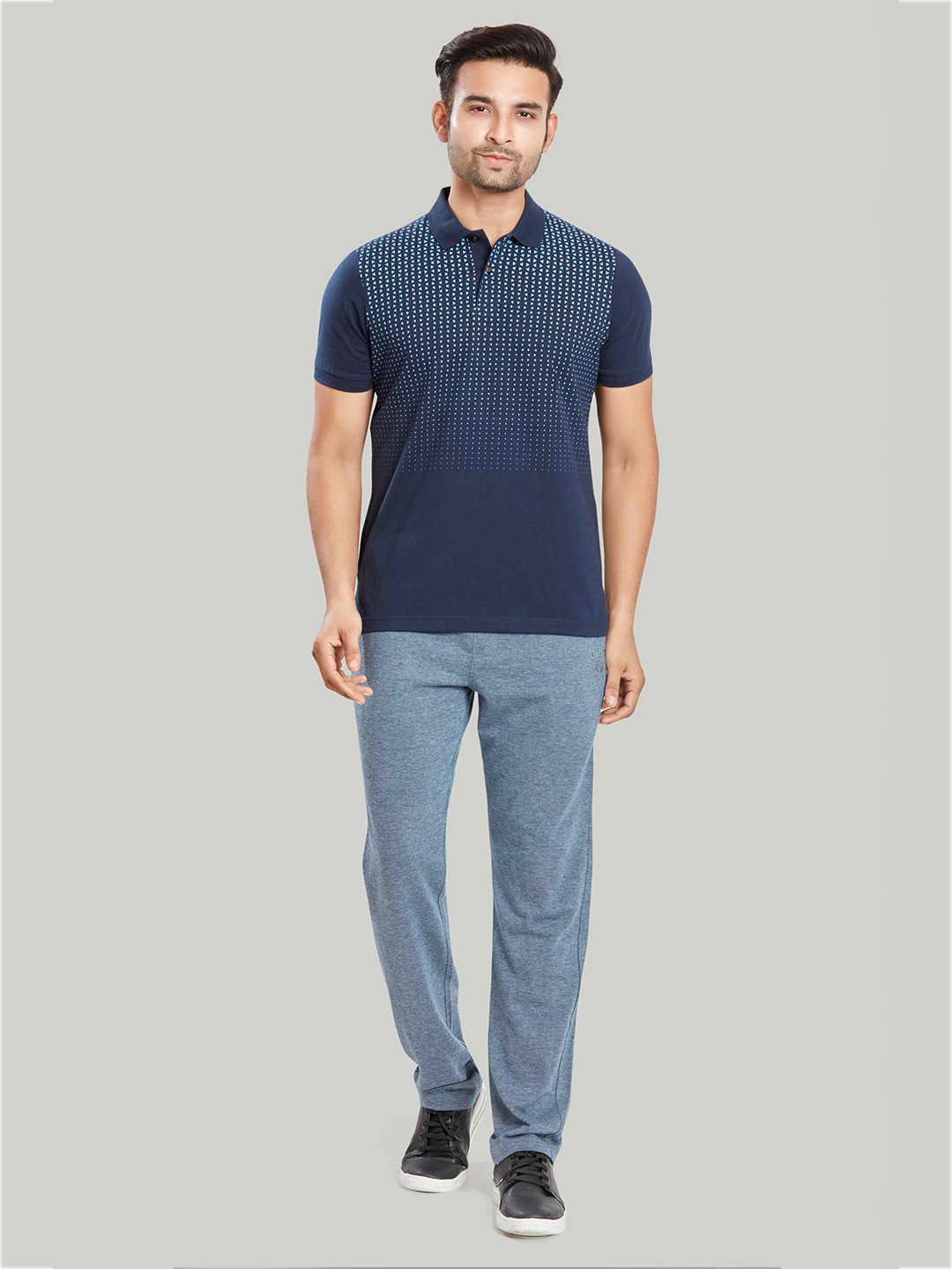 

CELSIUS Regular Fit Geometric Print Polo Collar Cotton T-shirt, Blue