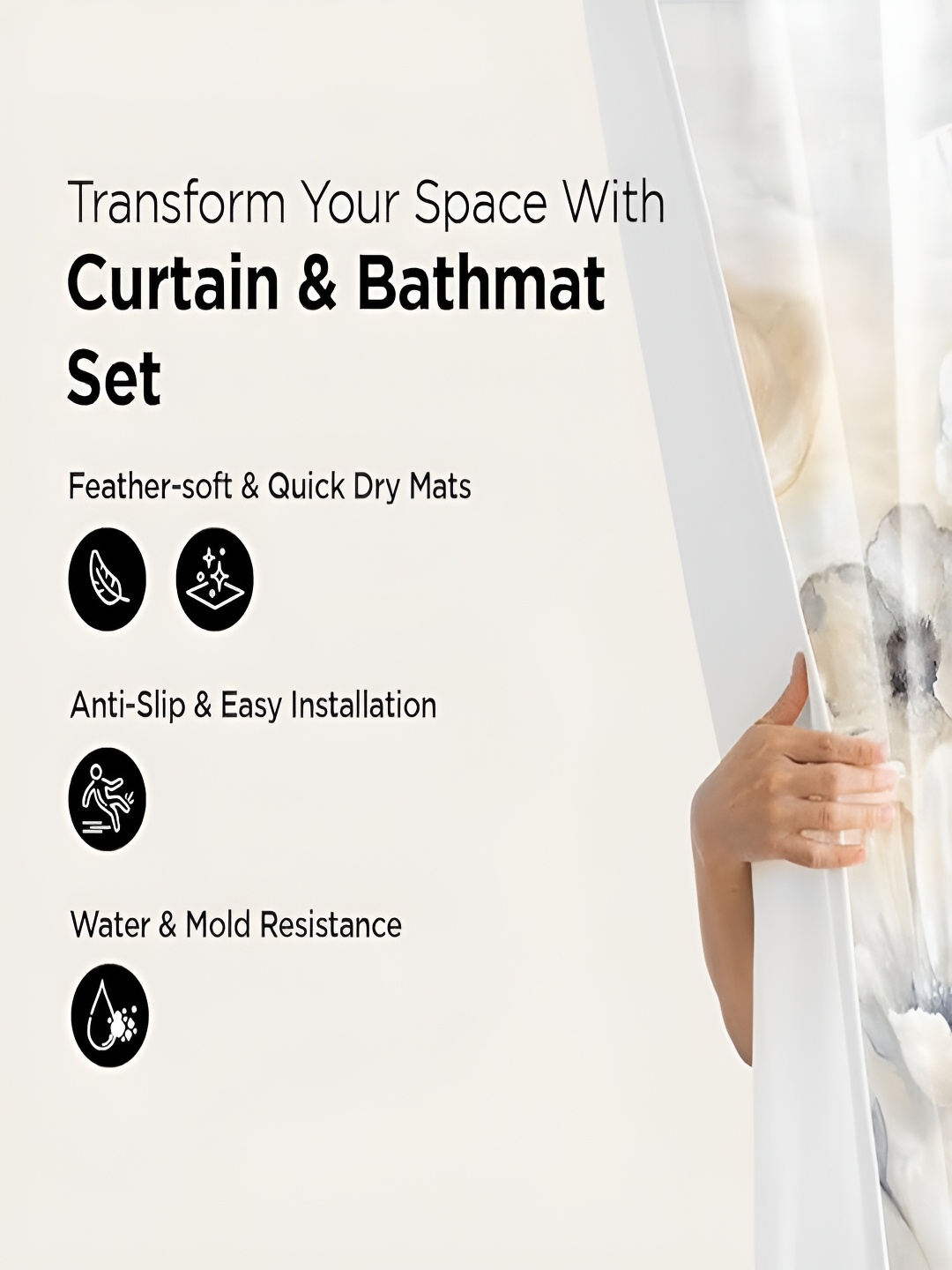 

Kuber Industries White & Grey 3 Floral Bathroom curtain and Bathrugs