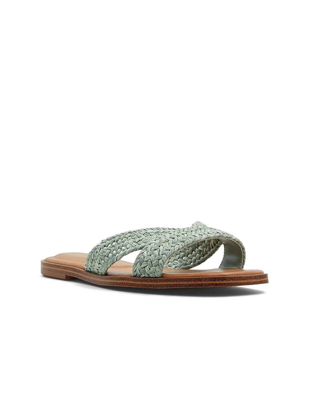 

ALDO Textured Strappy Open Toe Flats, Green