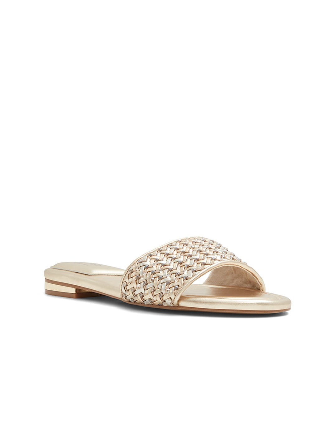 

ALDO Textured Embellished Open Toe Flats, Gold