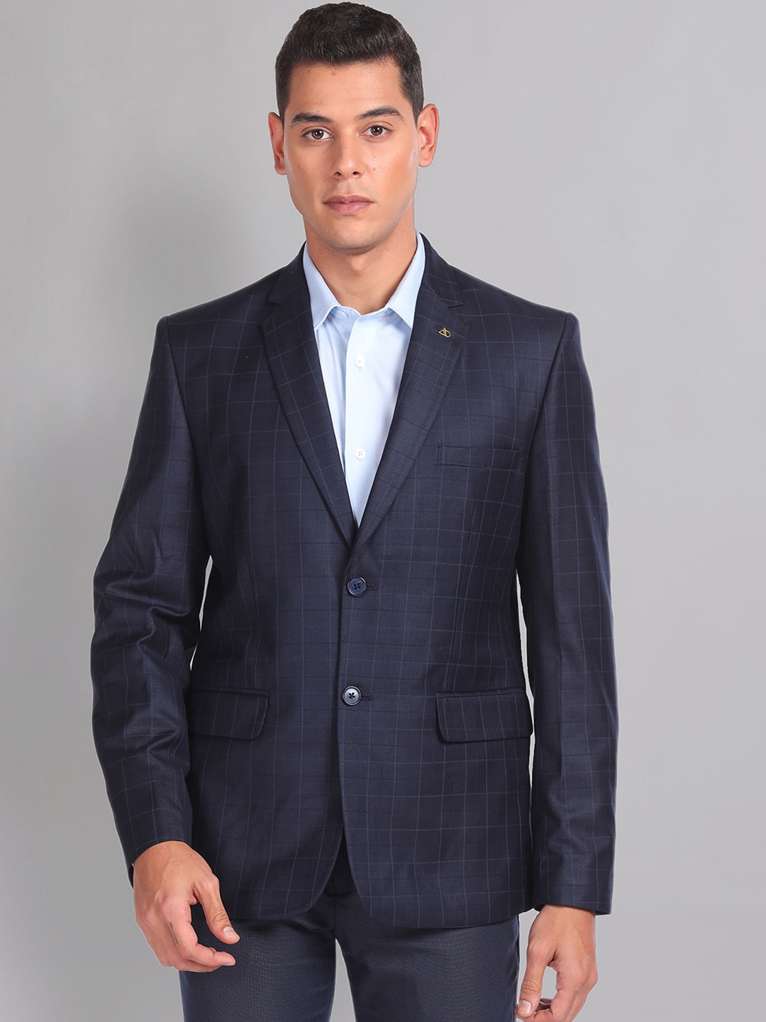 

AD By Arvind Checked Slim-Fit Single Breasted Blazer, Blue