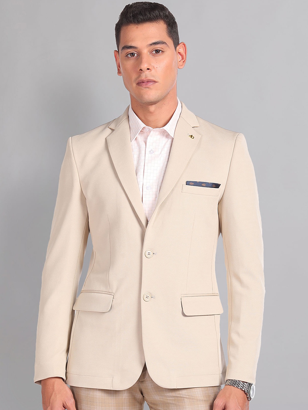 

AD By Arvind Slim-Fit Single Breasted Blazer, Beige