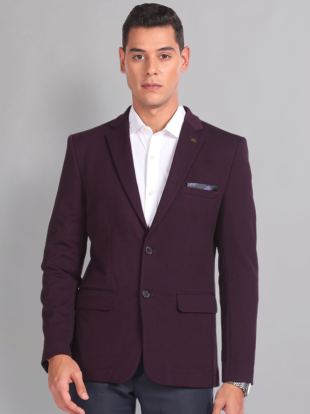 

AD By Arvind Slim Fit Single Breasted Formal Blazer, Purple