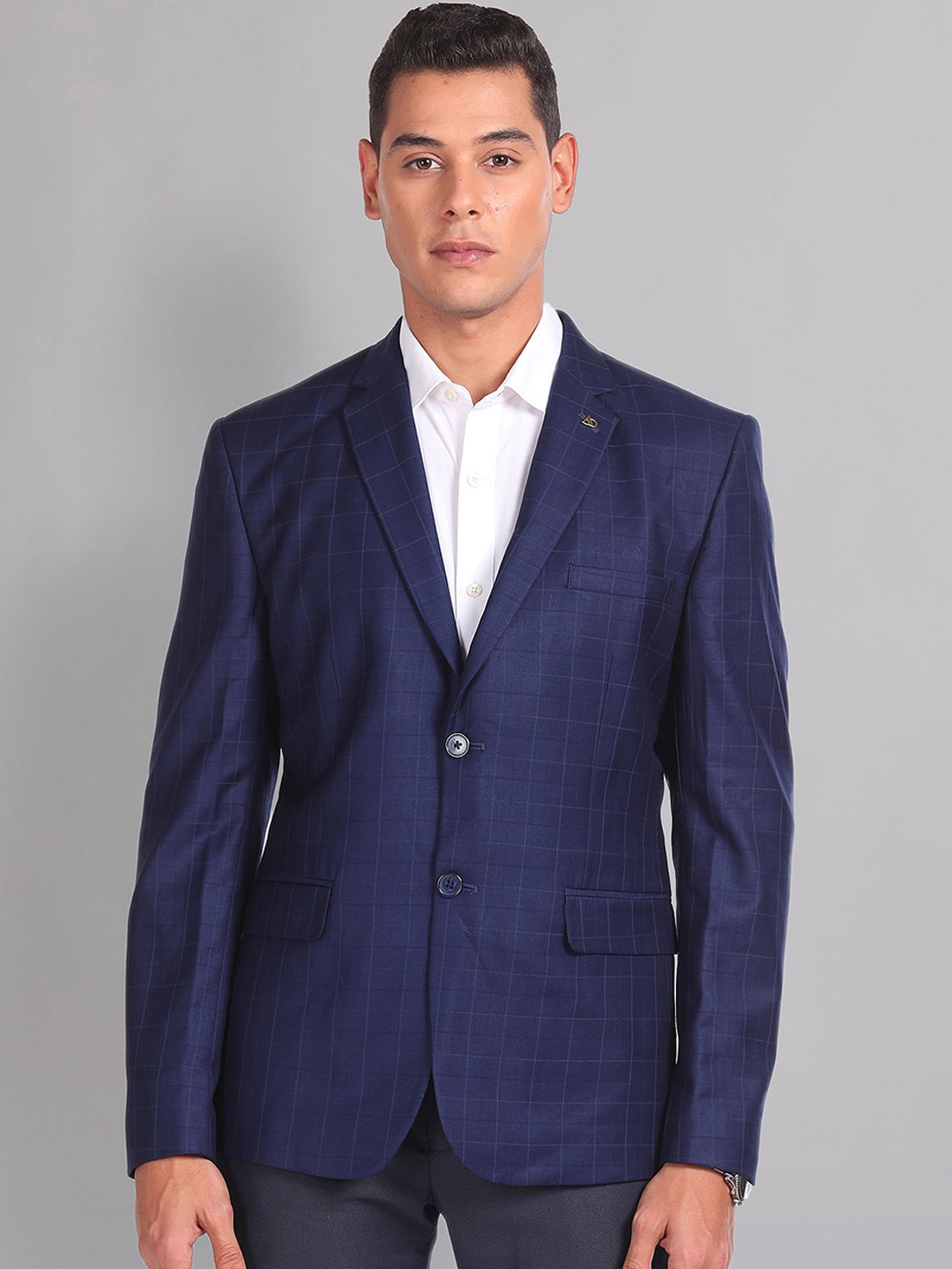 

AD By Arvind Checked Slim-Fit Single Breasted Blazer, Blue