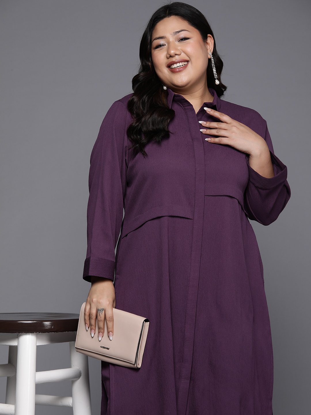 

Varanga Plus Size Silk Crepe Kurta with Trousers, Purple
