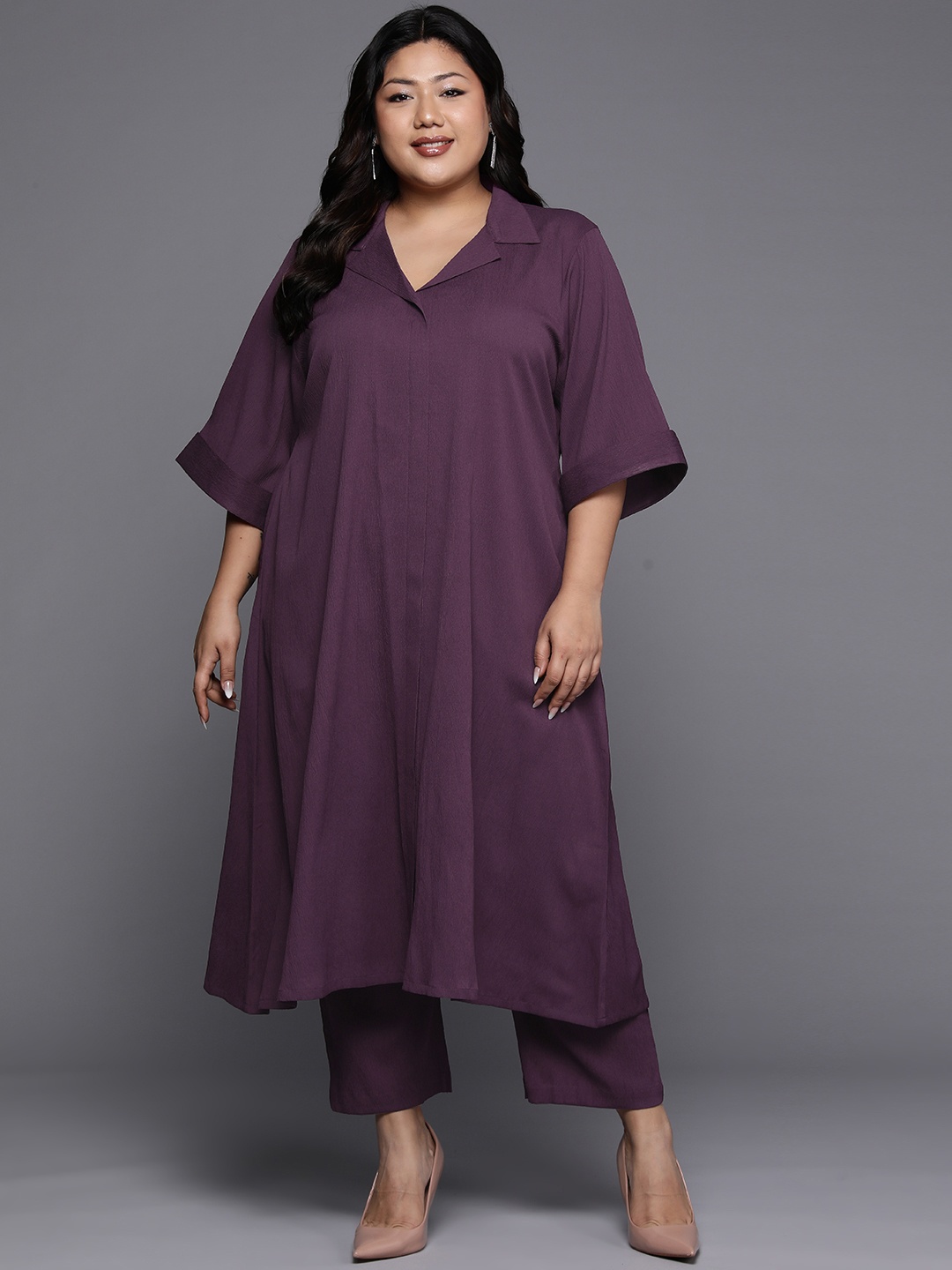 Varanga Women Regular Silk Crepe Kurta with Trousers, Purple