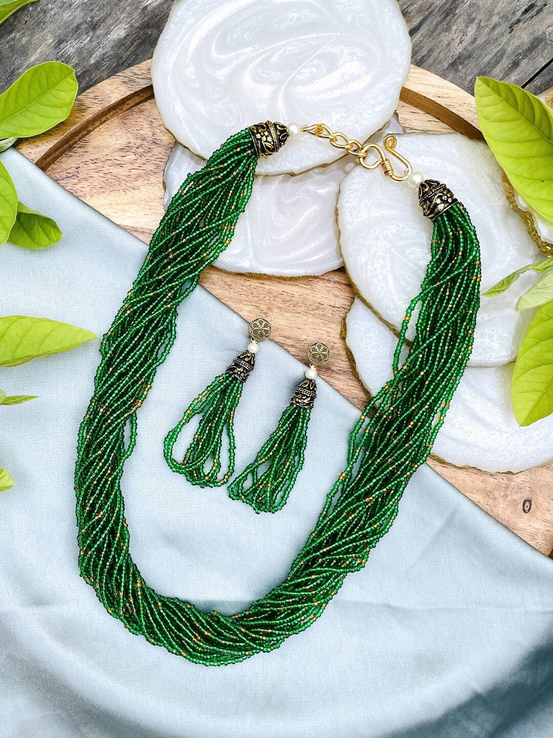 

PRIVIU Brass-Plated Beaded Jewellery Set, Green