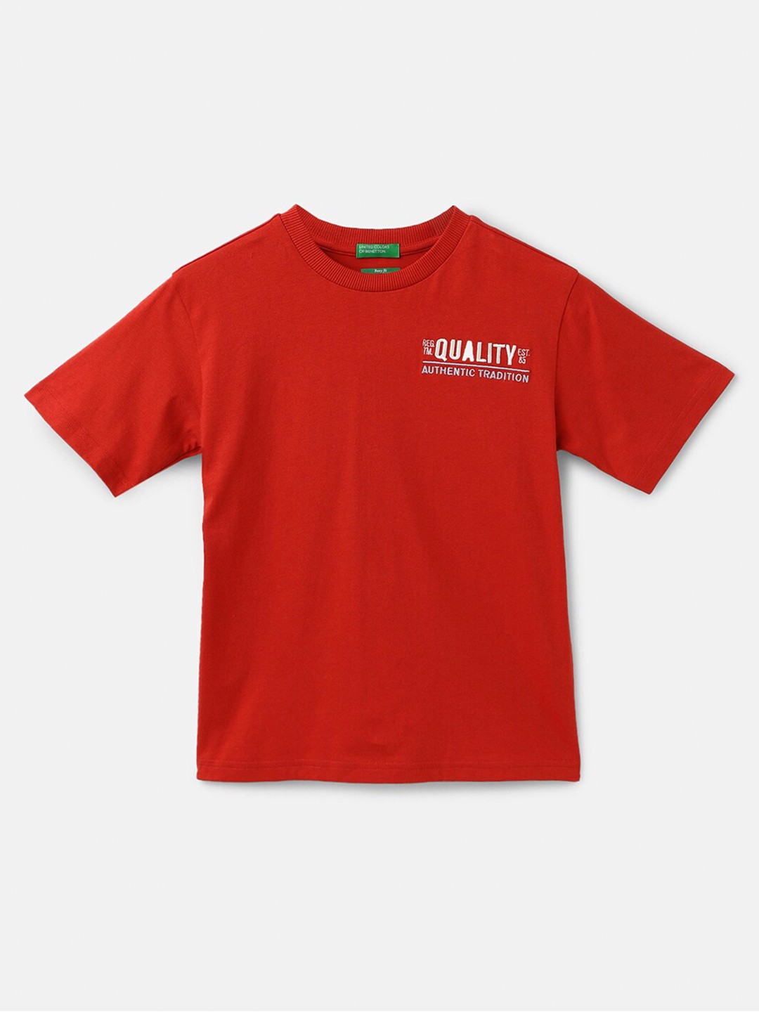 

United Colors of Benetton Boys Typography Round Neck Pure Cotton Boxy T-shirt, Red