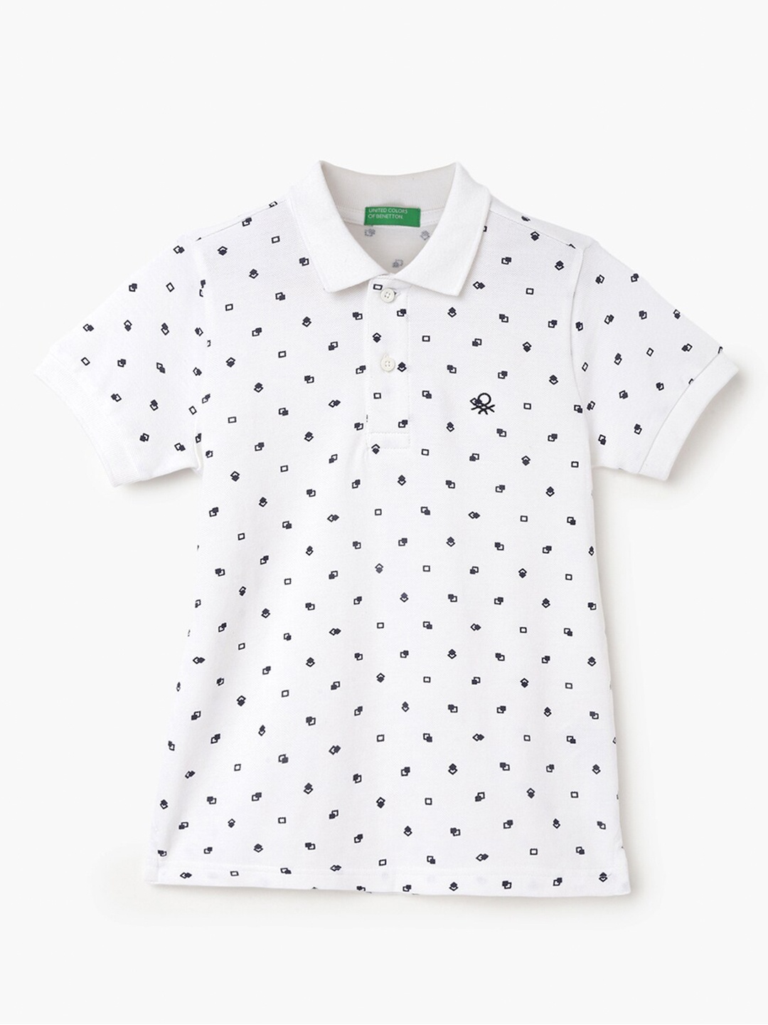

United Colors of Benetton Boys Polo Collar Polka Dot Printed Pure Cotton T-shirt, White
