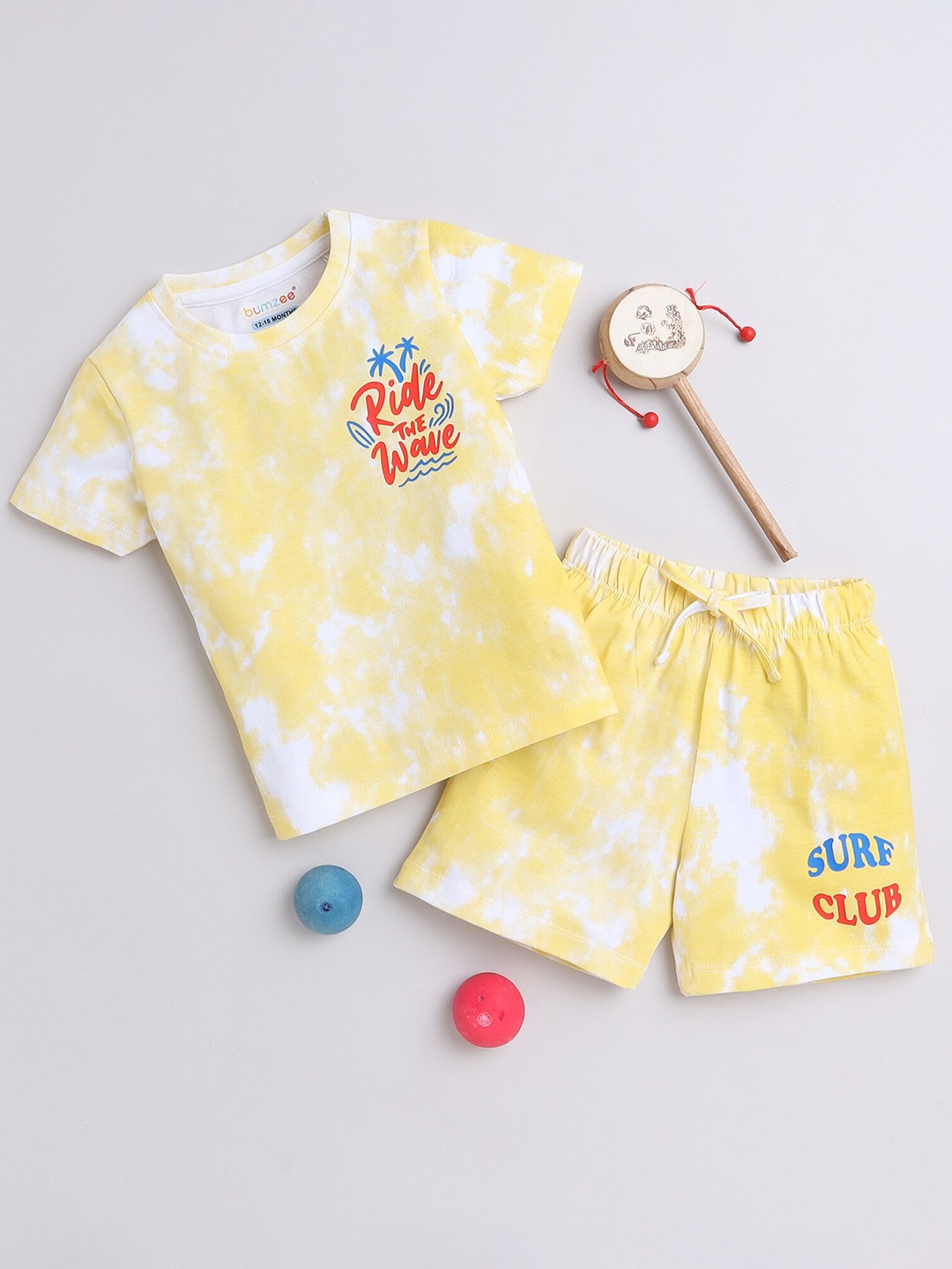 

BUMZEE Boys Dyed Pure Cotton T-shirt With Shorts, Yellow