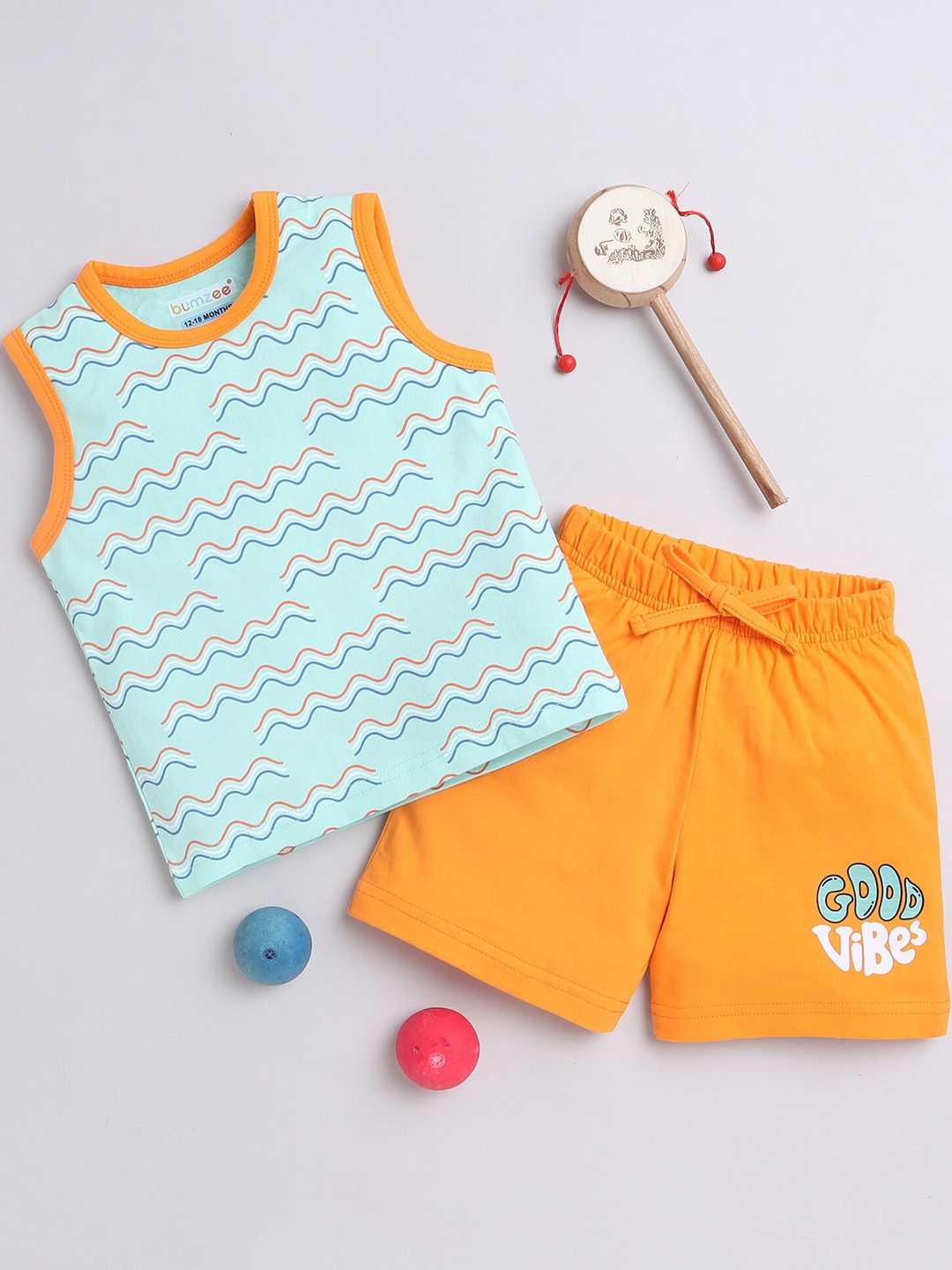 

BUMZEE Infants Boys Printed Pure Cotton T-shirt with Shorts, Green
