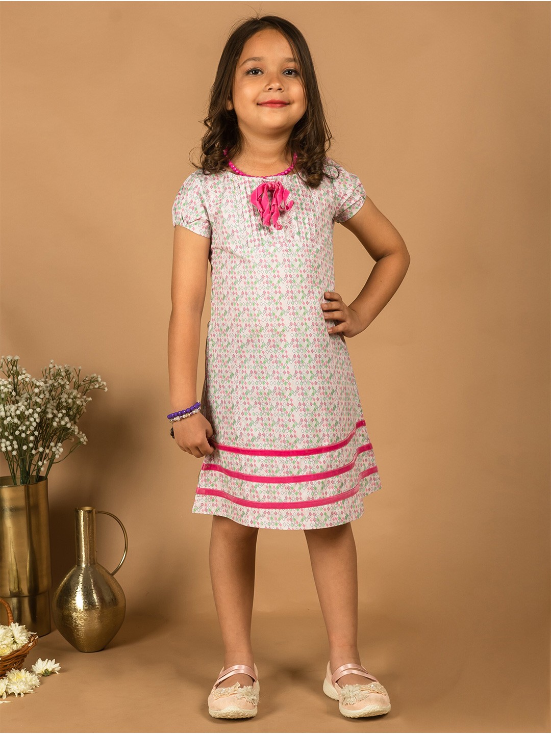 

KASYA Girls Floral Cotton A-Line Dress, Pink