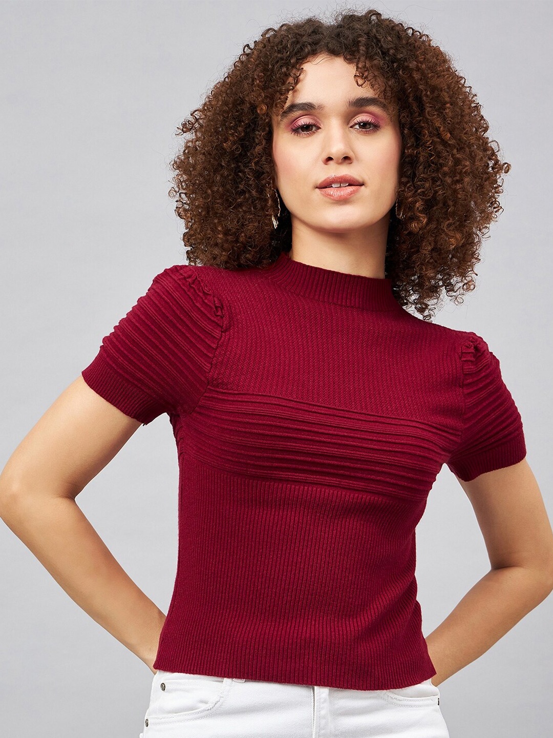 

Orchid Blues Striped Woollen Top, Maroon