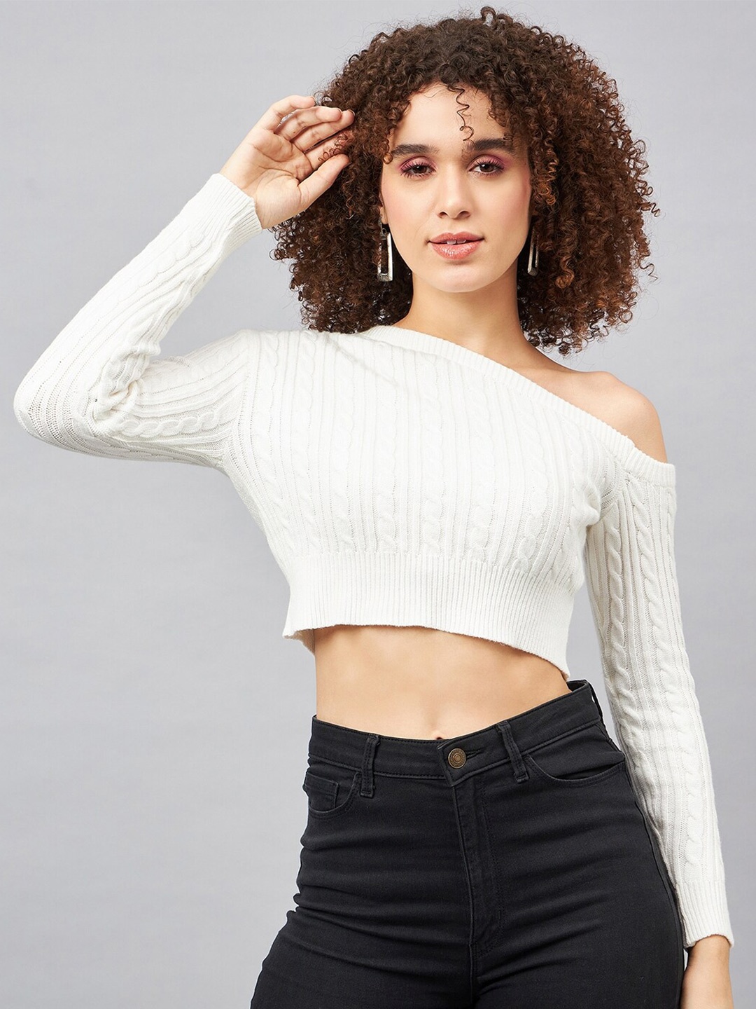 

Orchid Blues Off-Shoulder Woollen Crop Top, White
