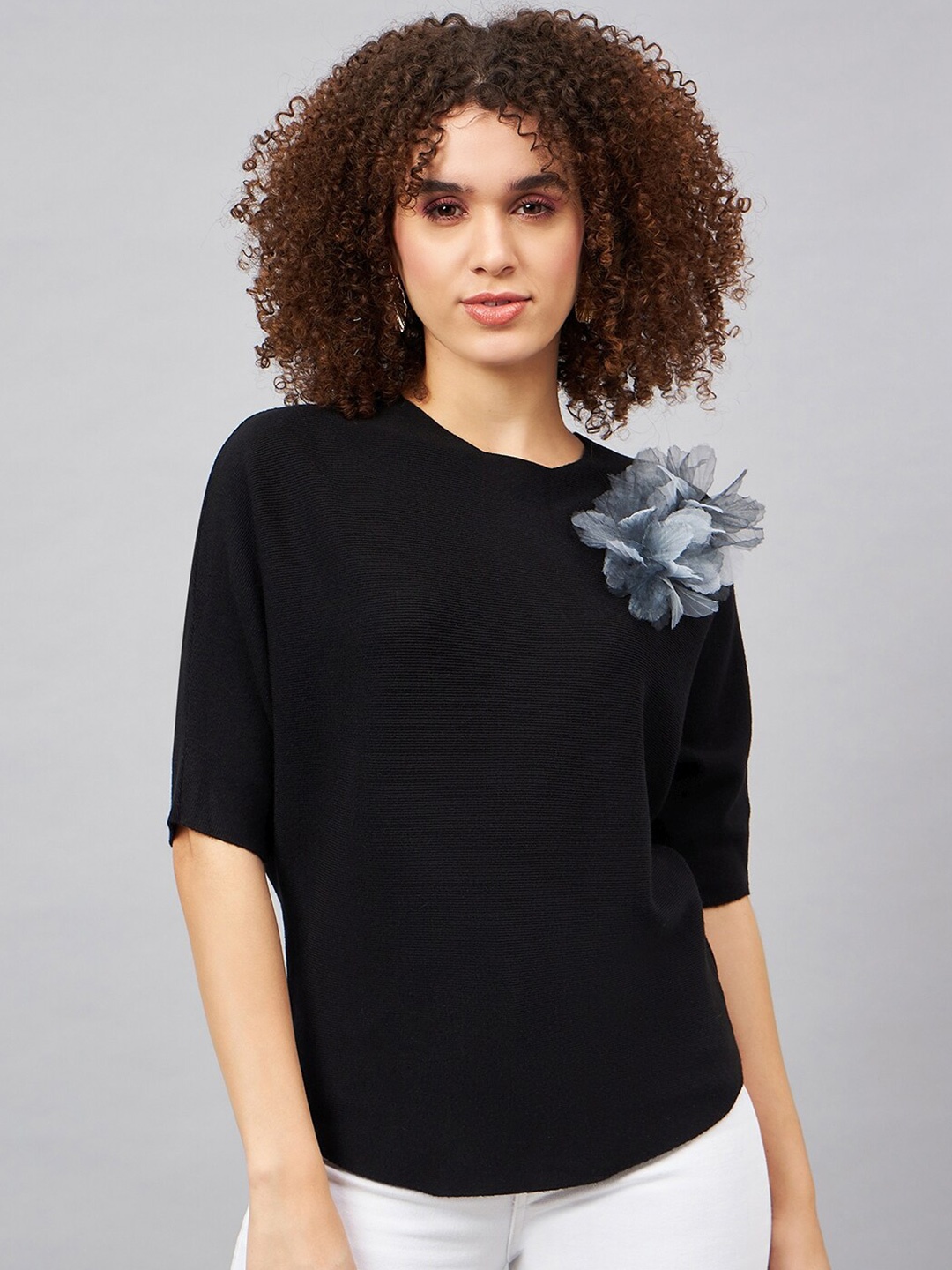 

Orchid Blues Extended Sleeves Woollen Top, Black