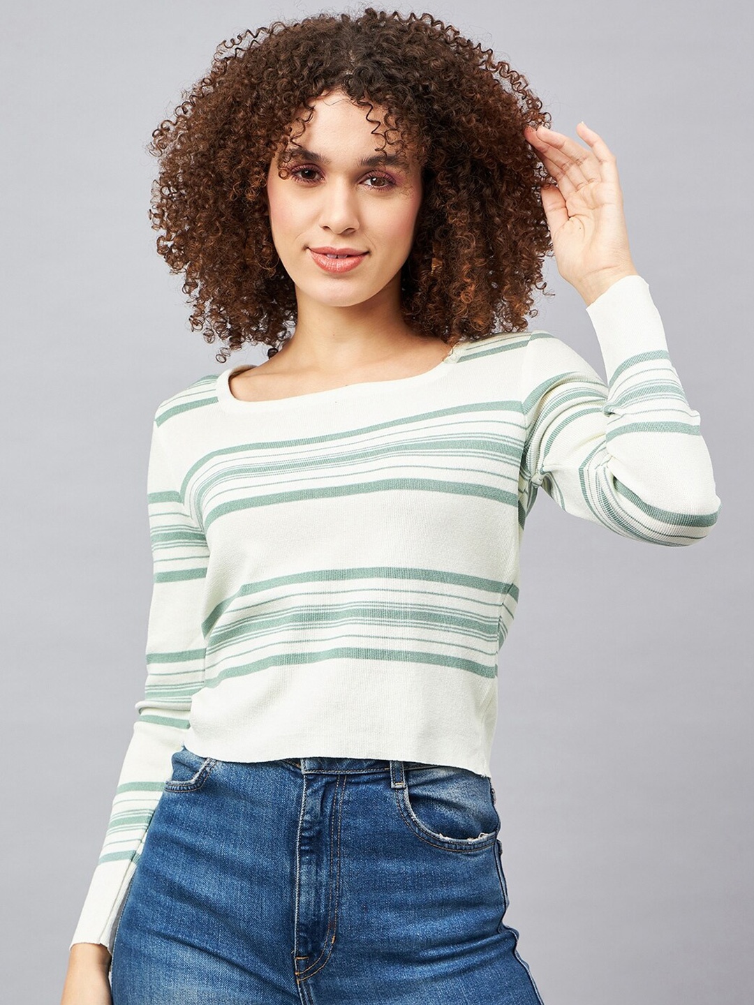 

Orchid Blues Striped Woollen Top, White