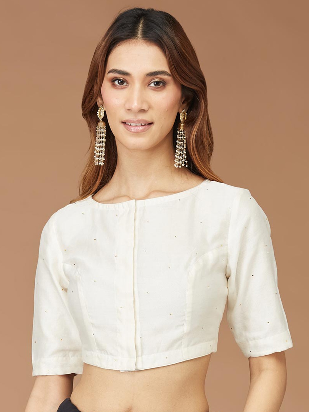 

Fabindia Embellished Cotton Silk Saree Blouse, Off white