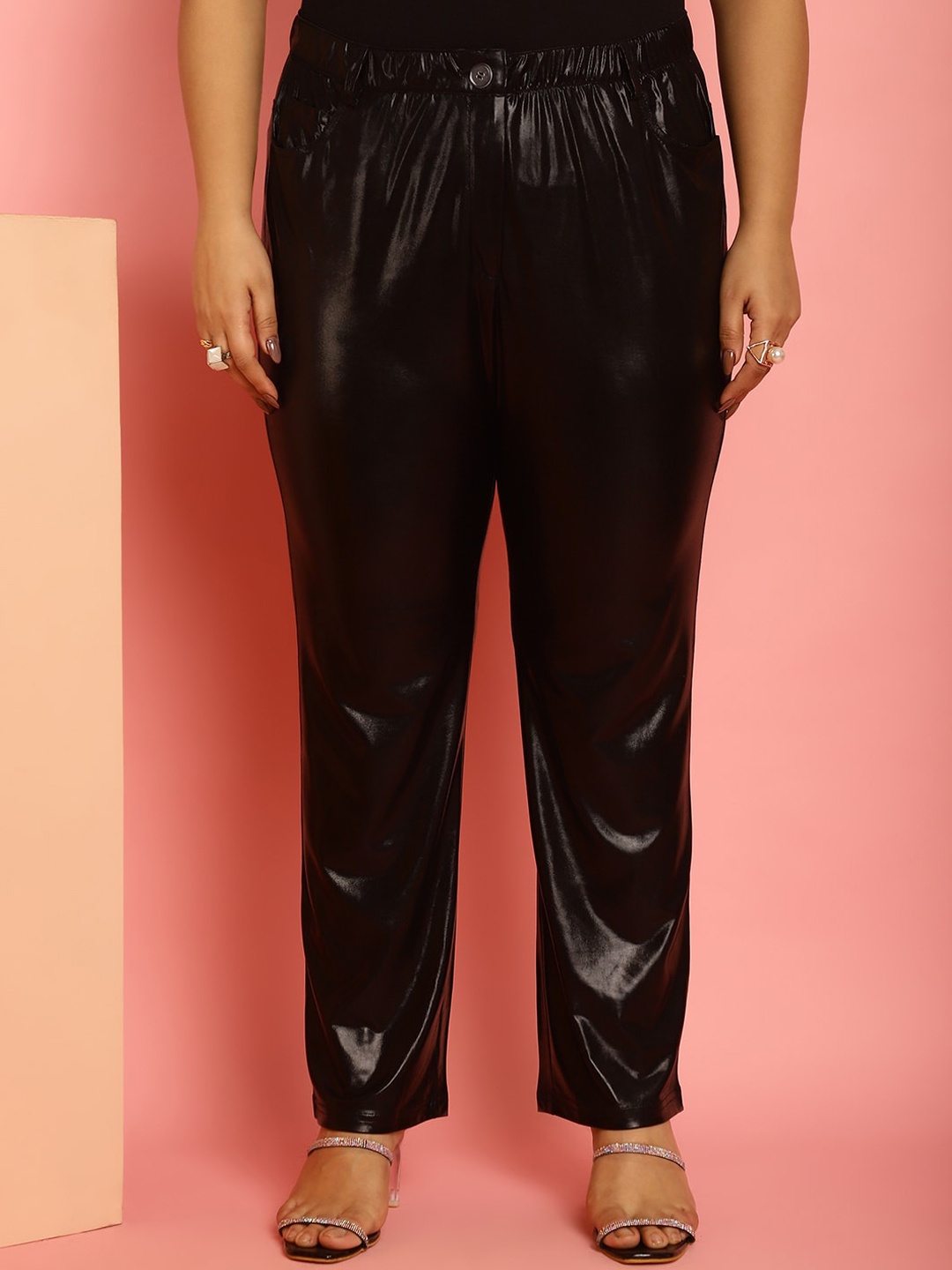 

theRebelinme Women Plus Size Relaxed Straight Fit High-Rise Easy Wash Trousers, Black