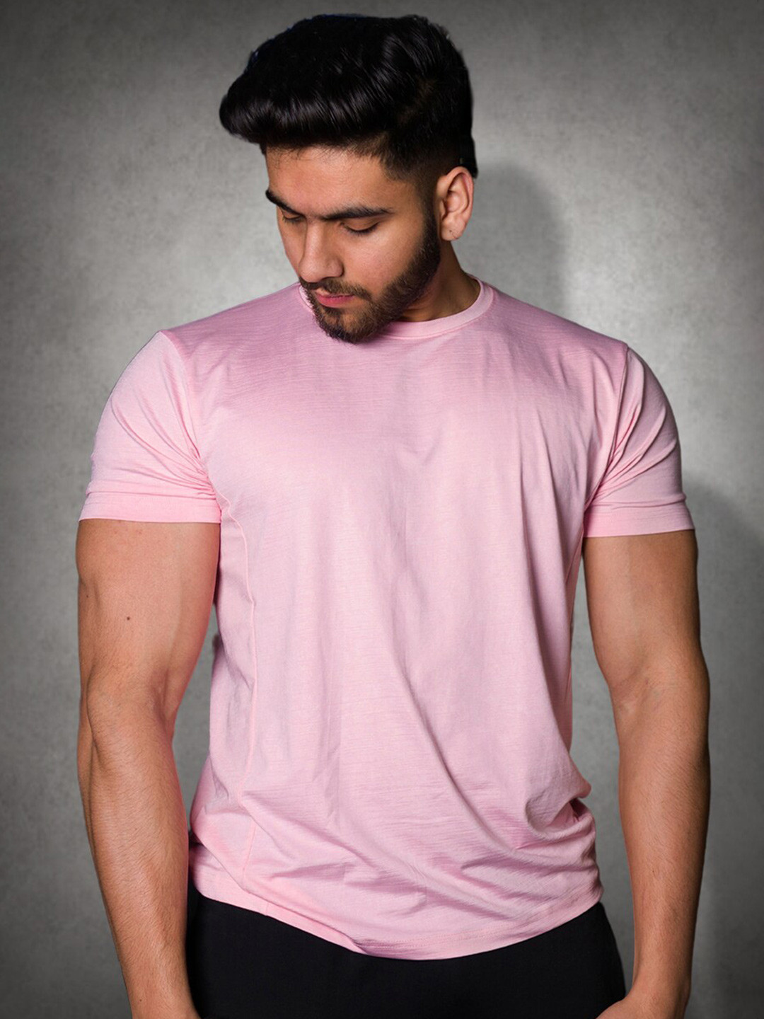 

PRONK Round Neck Casual Relaxed Fit T-shirt, Pink