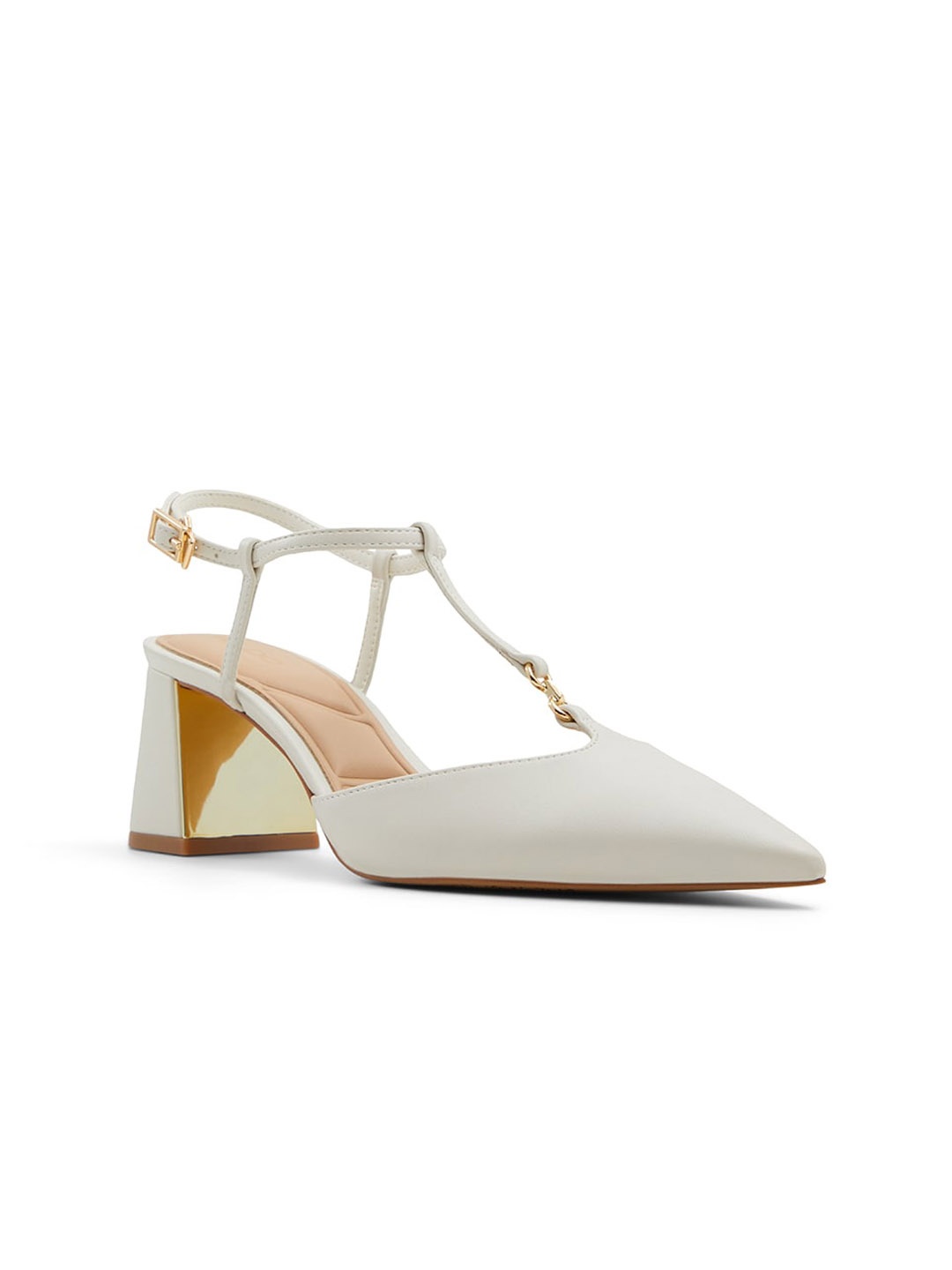 

ALDO Pointed Toe Buckle Detailed Block Heels, White