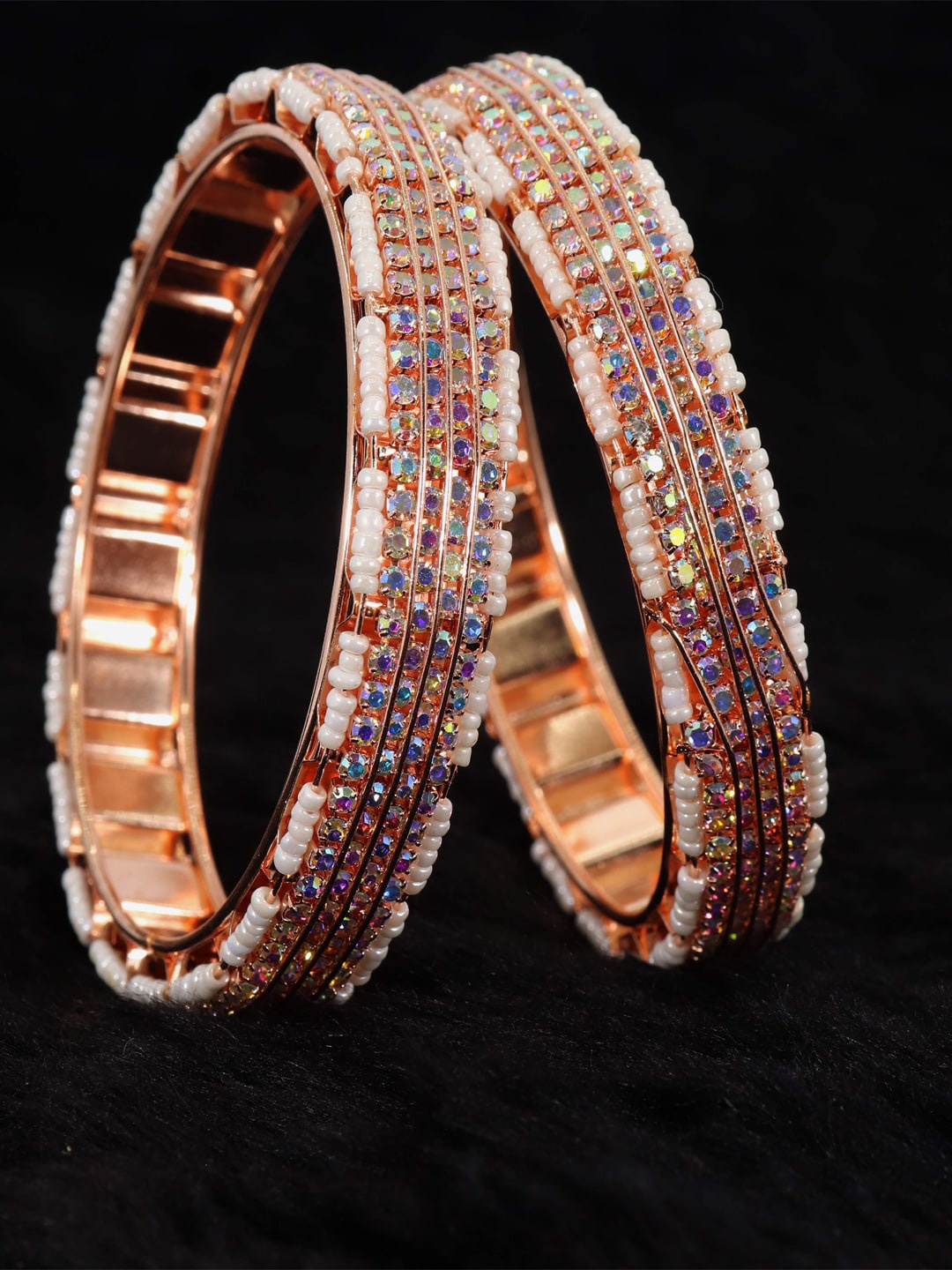 

NMII Set Of 2 American Diamond Studded & Beaded Bangles, Rose gold