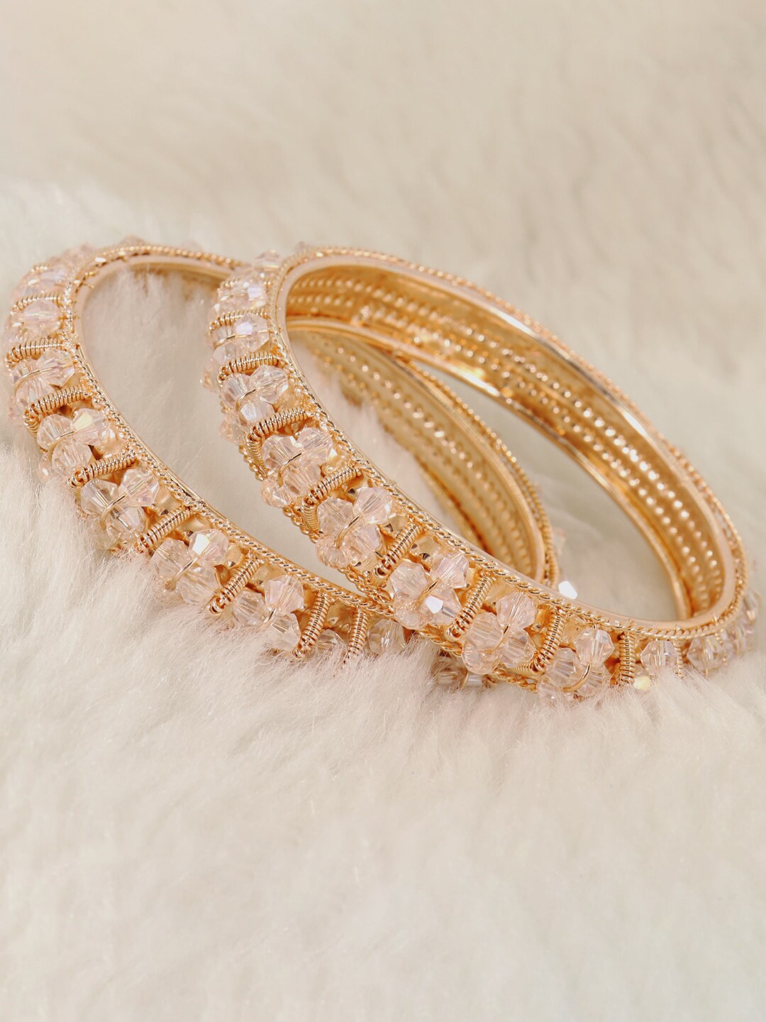 

NMII Set Of 2 Gold-Plated Beaded Bangles, Cream