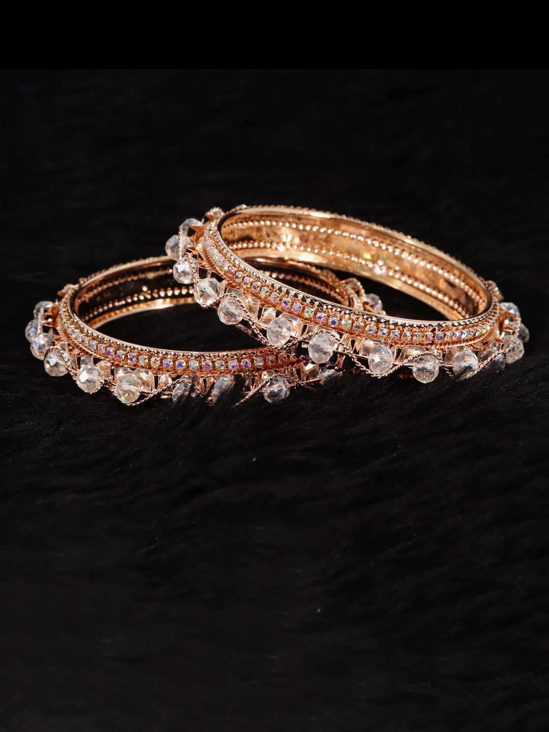 

NMII Set Of 2 American Diamond Studded & Beaded Bangles, Rose gold