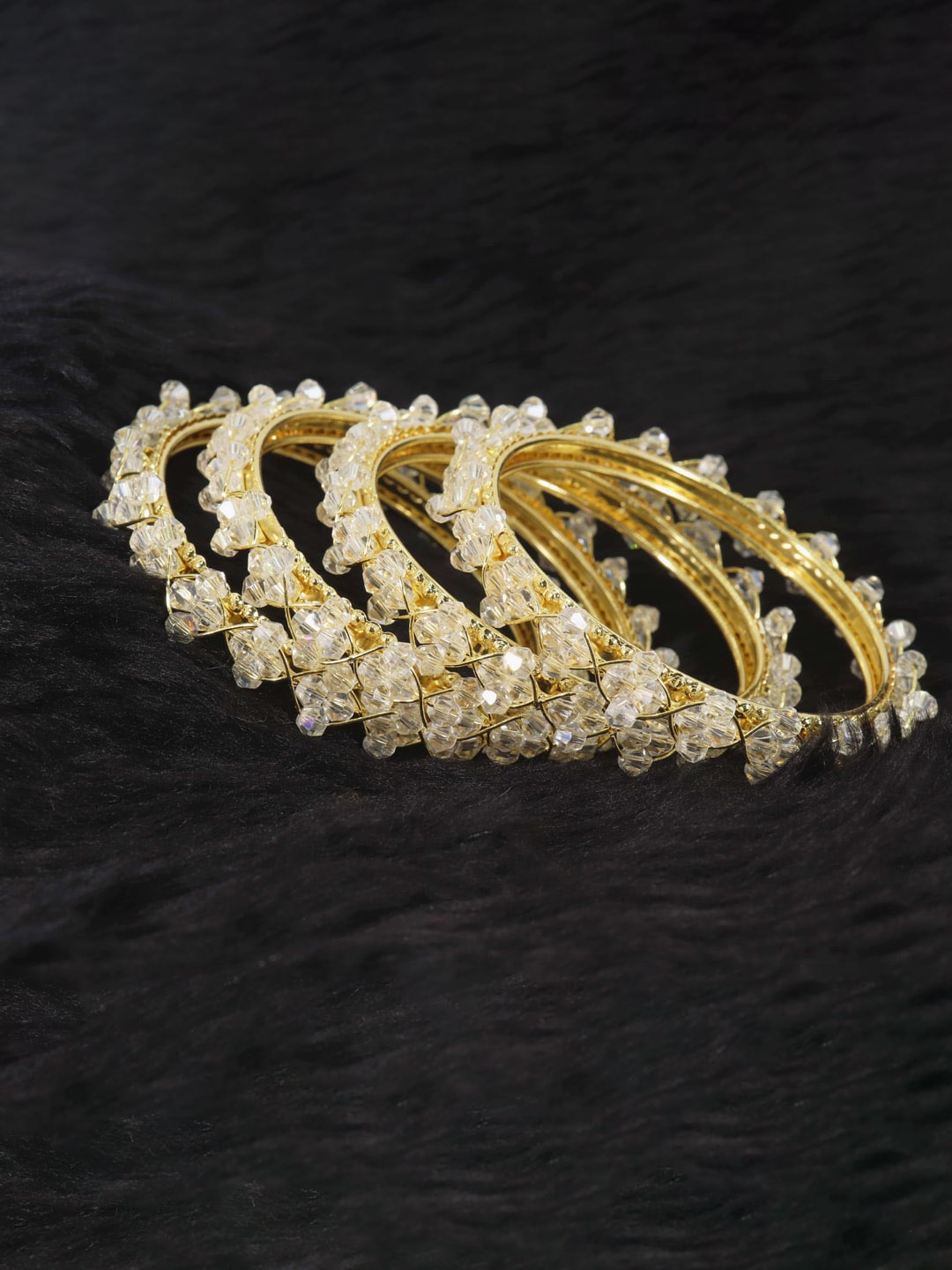 

NMII Set Of 4 Pearls Beaded Kada Bangles, Gold