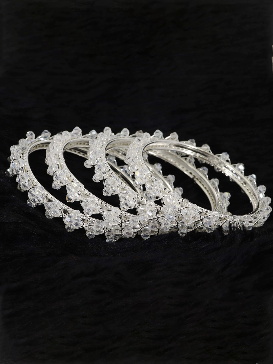

NMII Set Of 4 Beaded Bangles, Silver