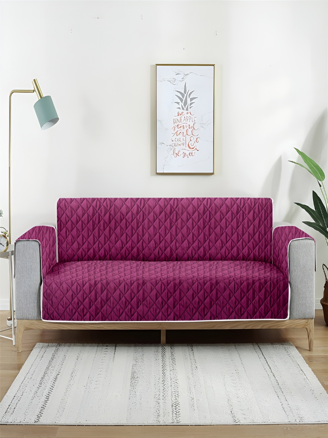 

Aura Brown & Purple Checked Reversible Quilted Two Seater Sofa Cover