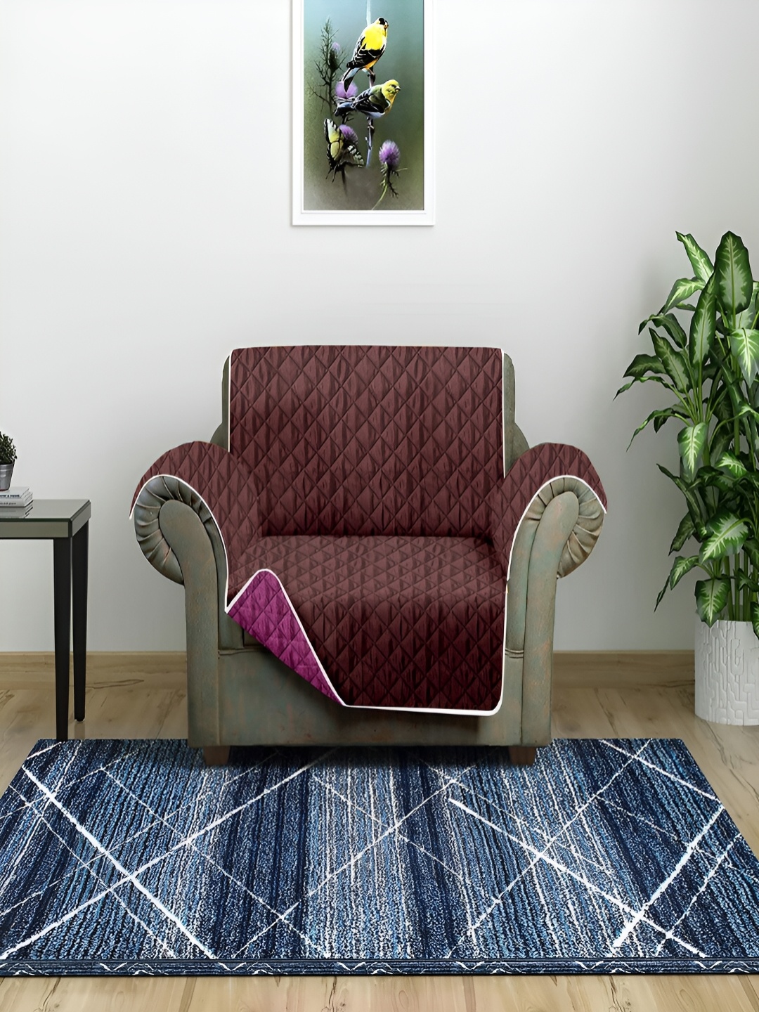 

Aura Brown & Purple Reversible Quilted One Seater Sofa Cover