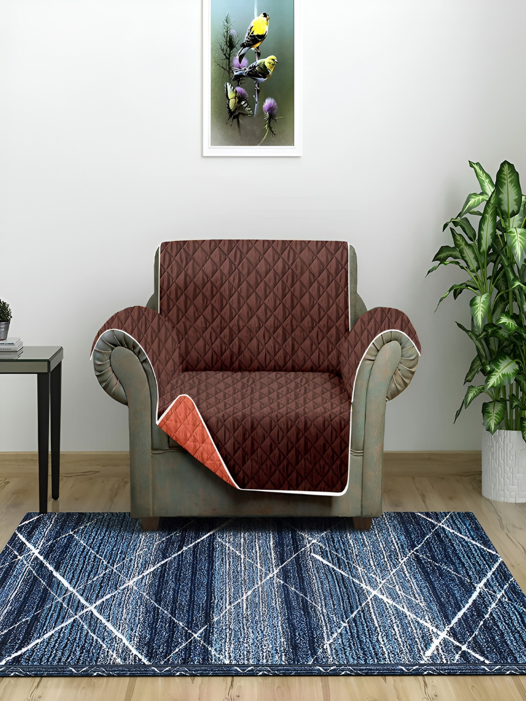 

Aura Brown & Orange Reversible Quilted Seater Sofa Cover