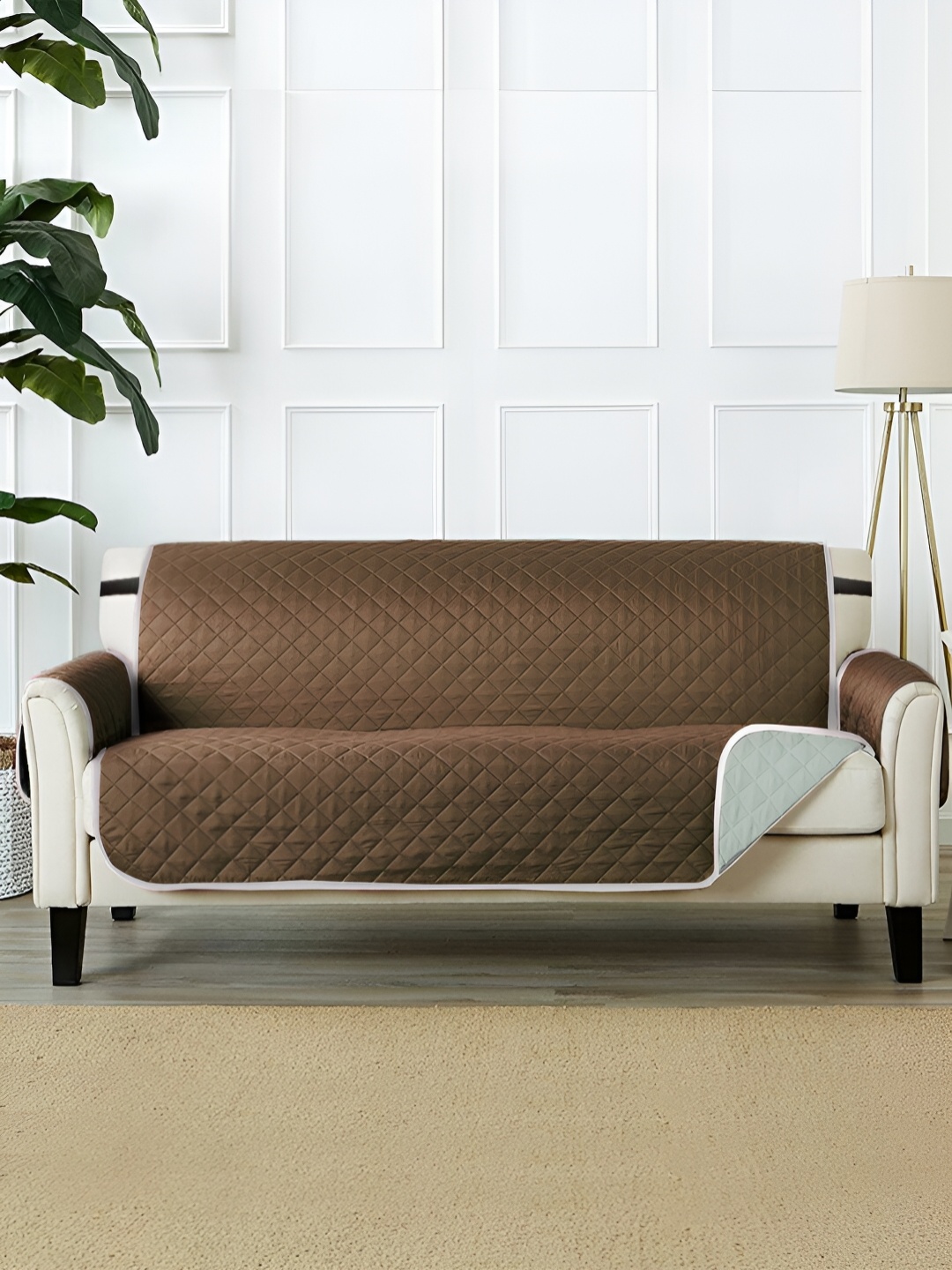 

Aura Brown & Grey Reversible Quilted Two Seater Sofa Cover
