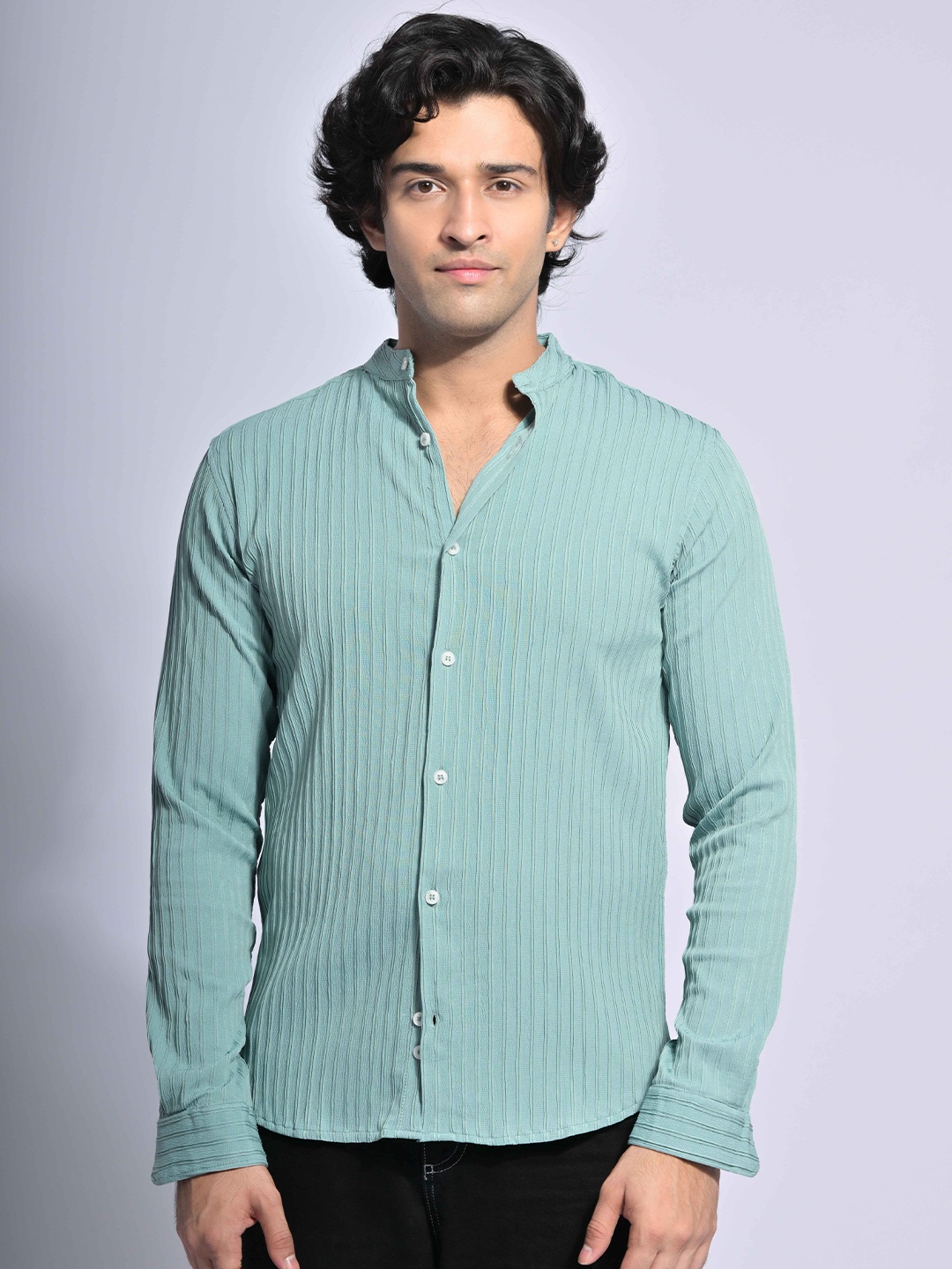 

PIRAMYD CLUB Classic Checked Spread Collar Long Sleeves Casual Shirt, Sea green