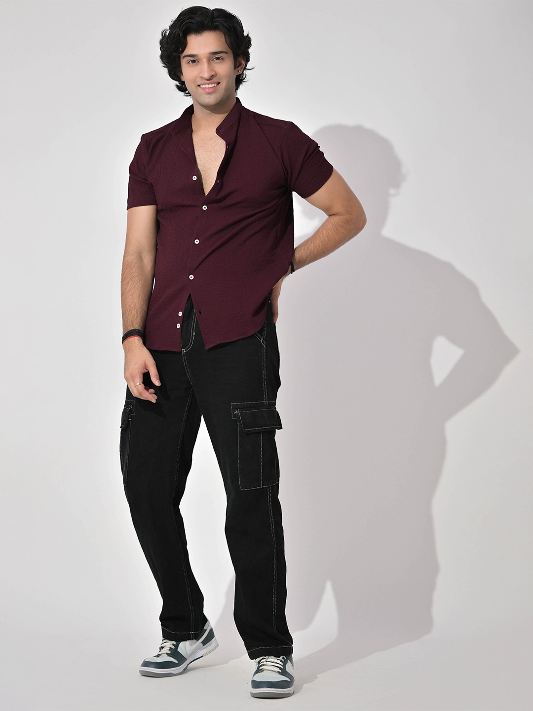 

PIRAMYD CLUB Classic Self Design Opaque Casual Shirt, Maroon