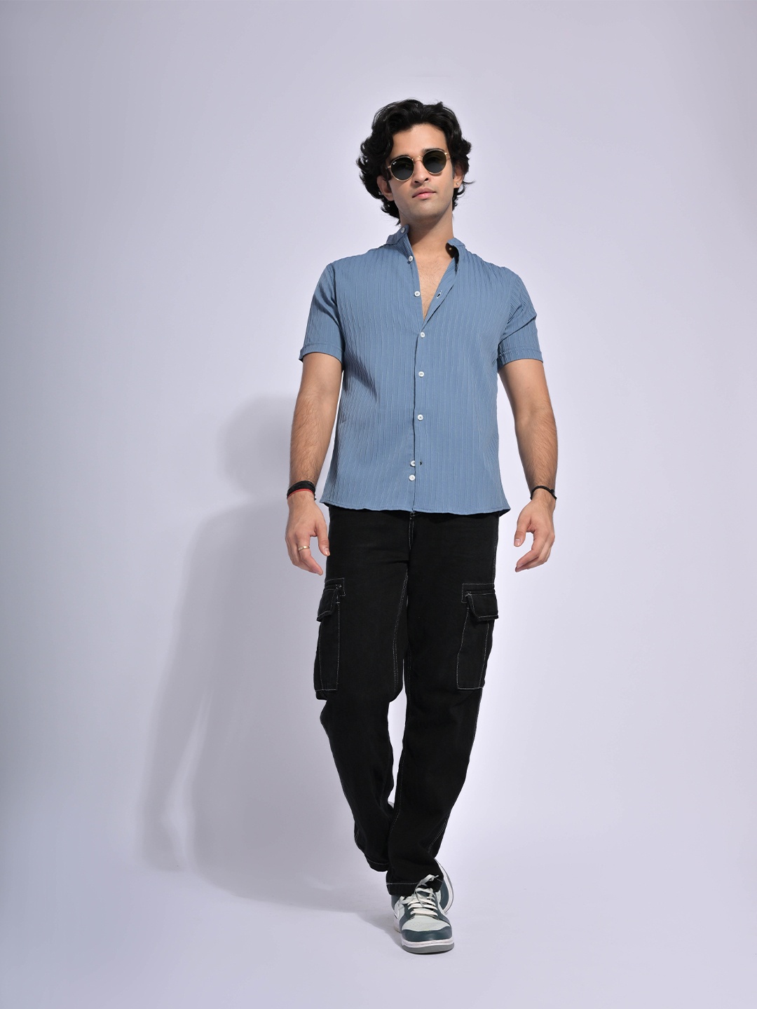 

PIRAMYD CLUB Classic Striped Spread Collar Casual Shirt, Blue