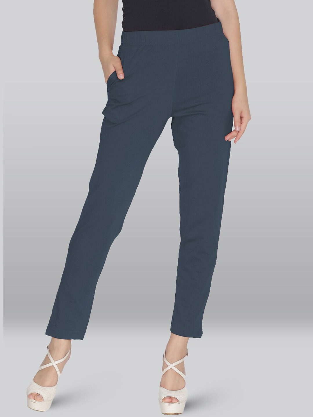 

LYRA Women Pencil Easy Wash Slim Fit Cotton Cigarette Trousers, Grey