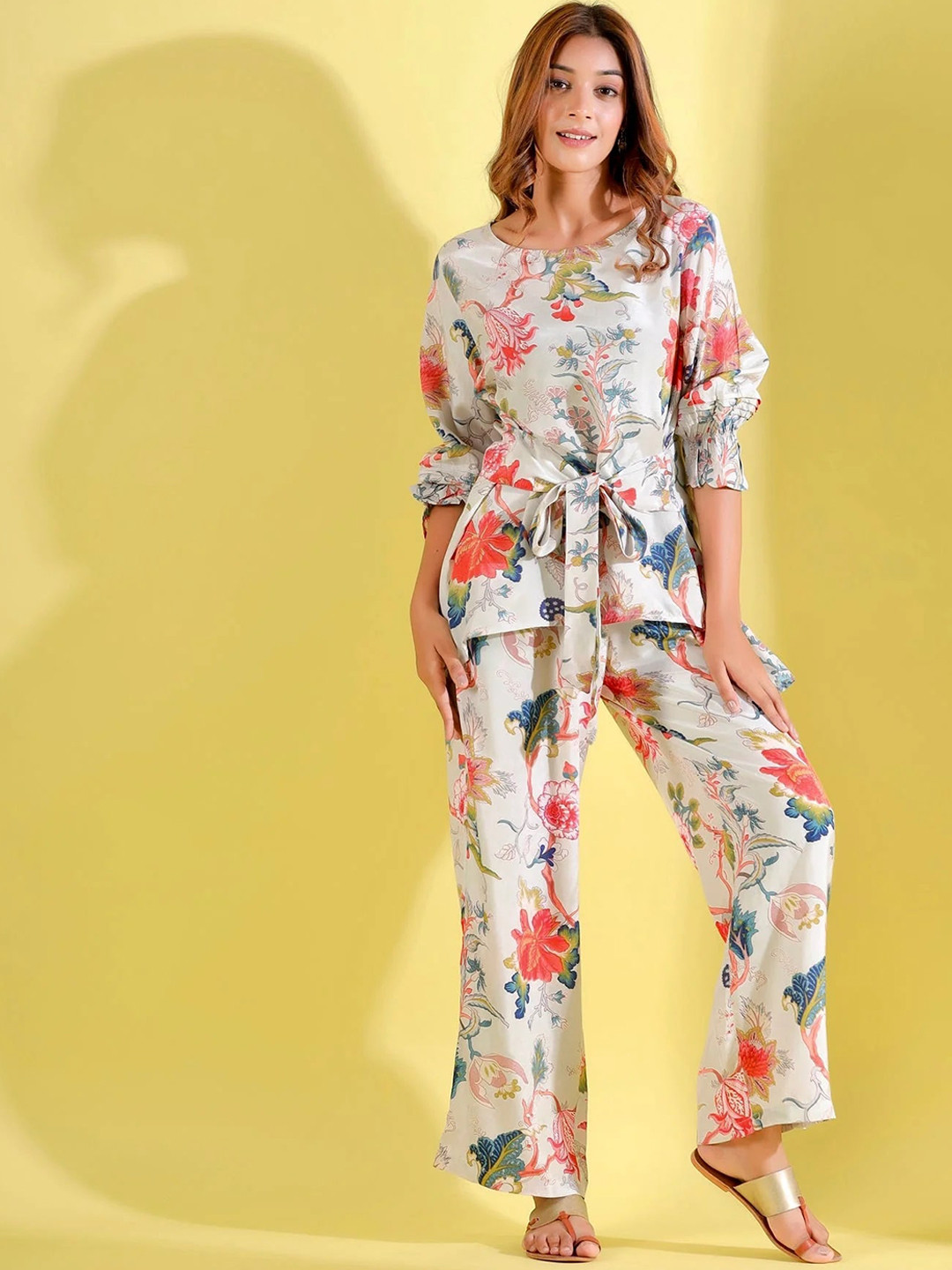 

Civamee Floral Printed Tunic & Trousers, Off white