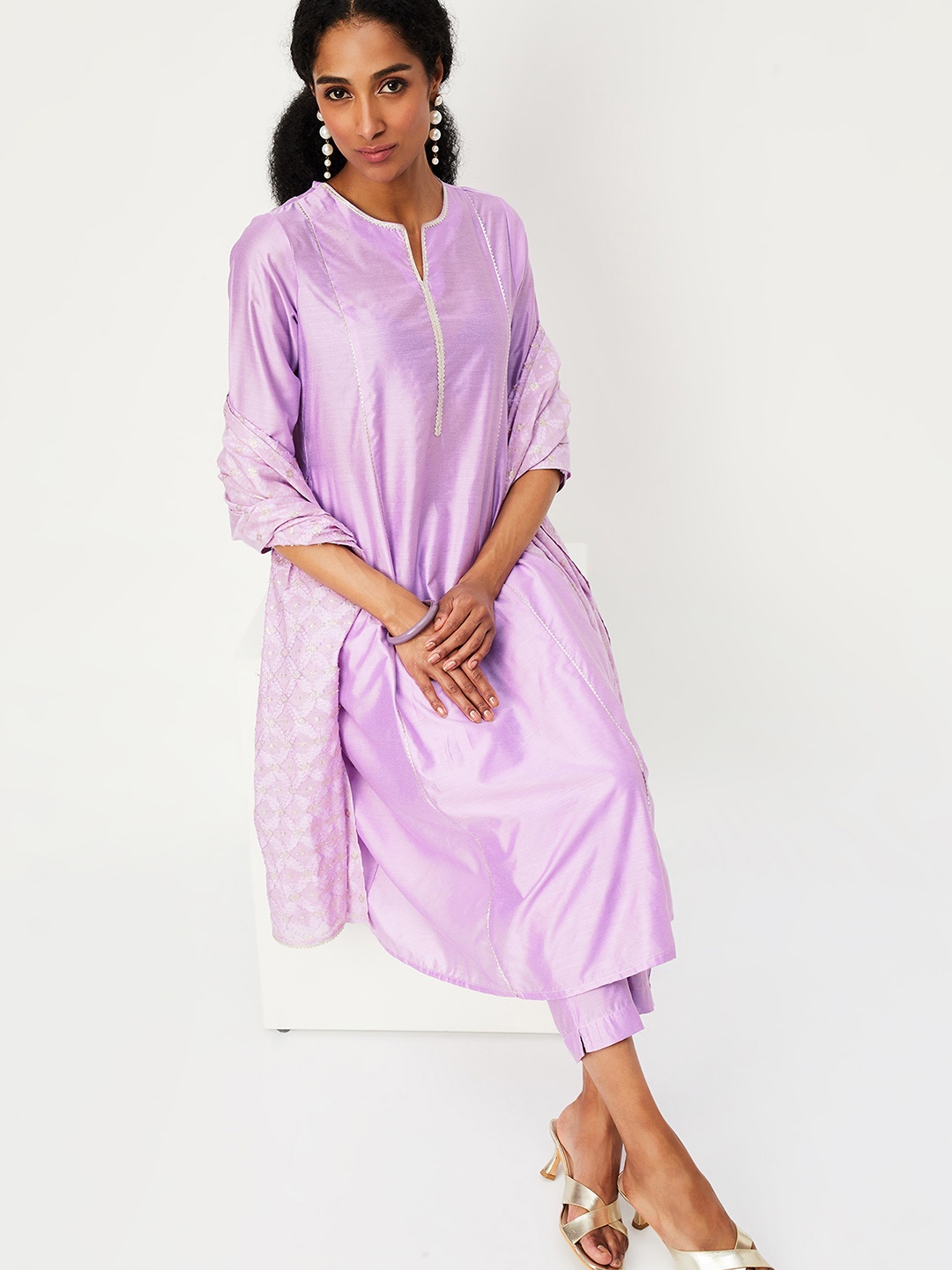 

max Women Regular Kurta with Trousers, Purple