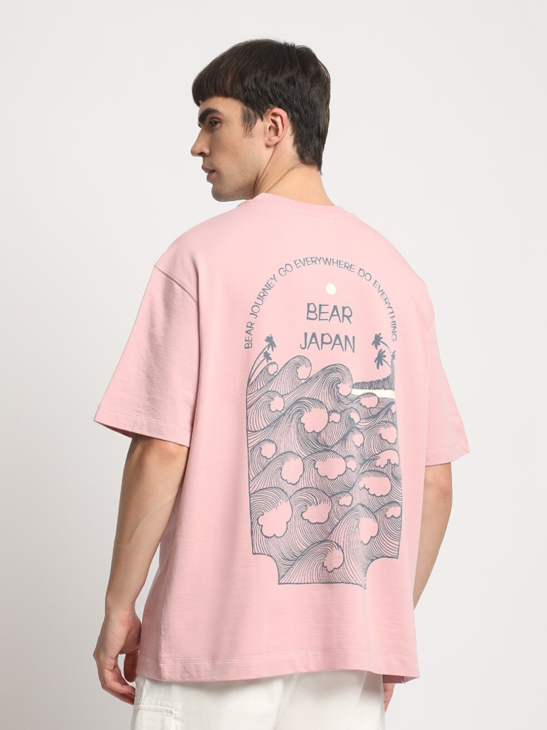 

THE BEAR HOUSE Graphic Printed Round neck Loose Fit Cotton T-shirt, Pink