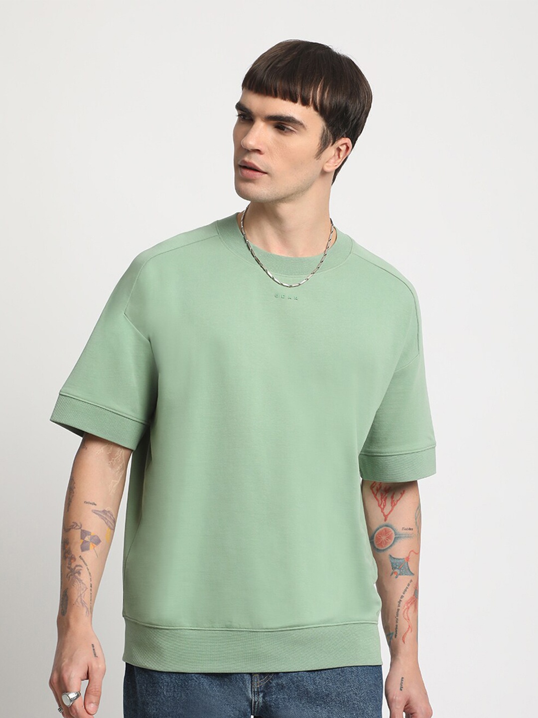

THE BEAR HOUSE Drop Shoulder Cotton Relaxed Fit T-shirt, Green